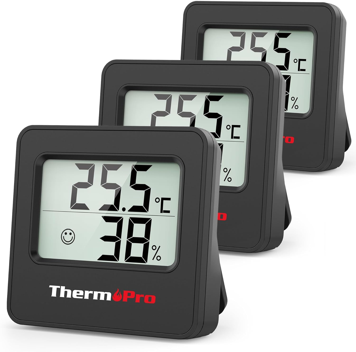 Detalle de ThermoPro Mini Hygrometer & Thermometer Innen 3er-Set (schwarz) – Temperatur- und Luftfeuchte-Messer mit Smiley-Indikator