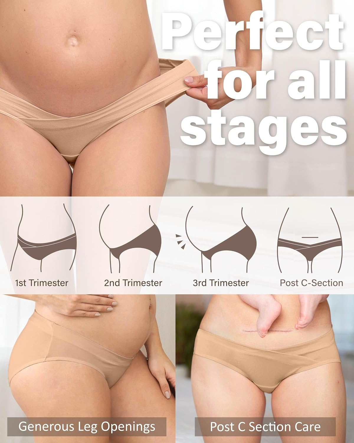 Detalle de Intimate Portal Umstandsunterhosen Damen Baumwolle (Unterbauch) 6er-Pack – Bikini-Form für Schwangerschaft & Wochenbett