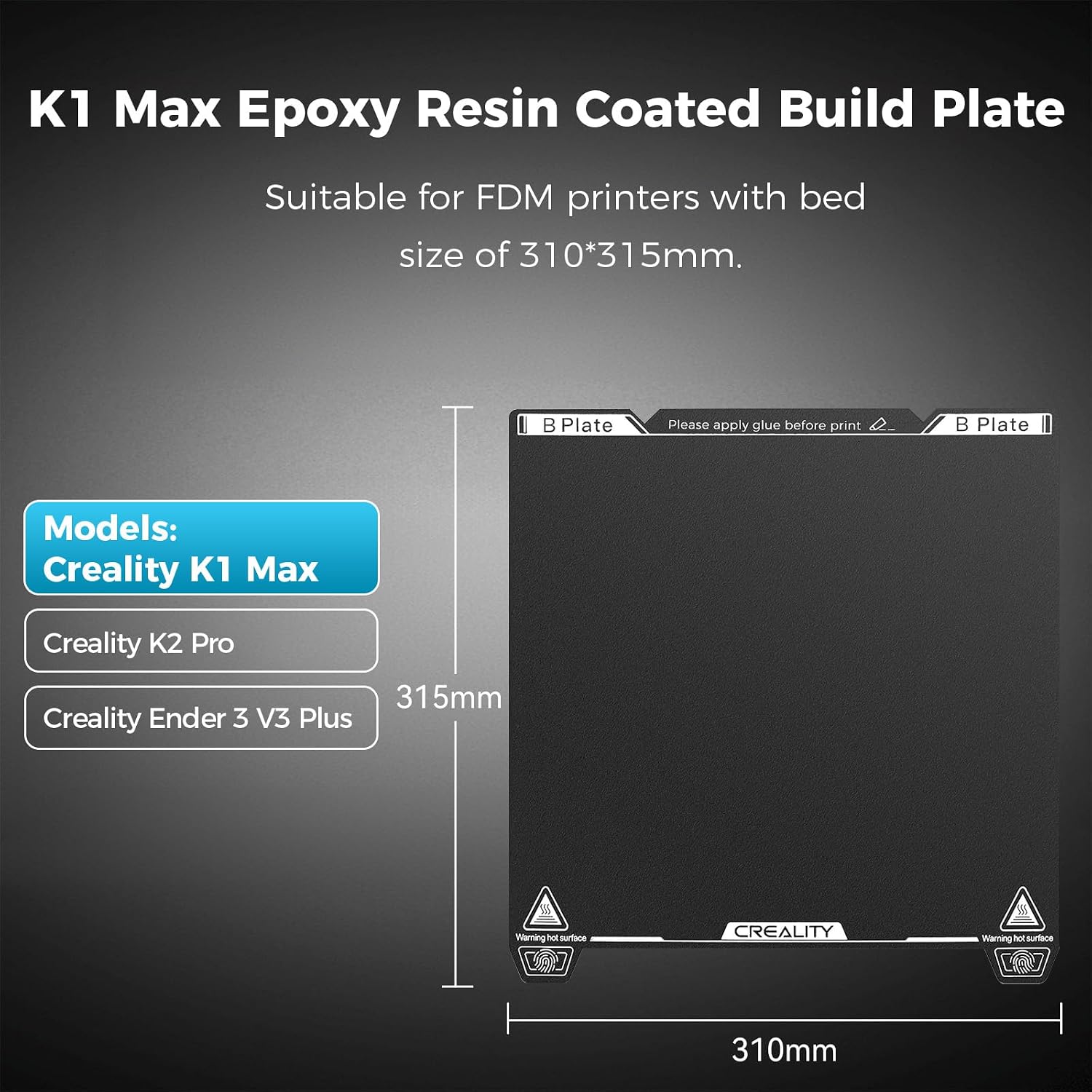 Detalle 2 de Creality K1 Max ビルドプレート 315x310mm エポキシ樹脂コーティング・両面使用