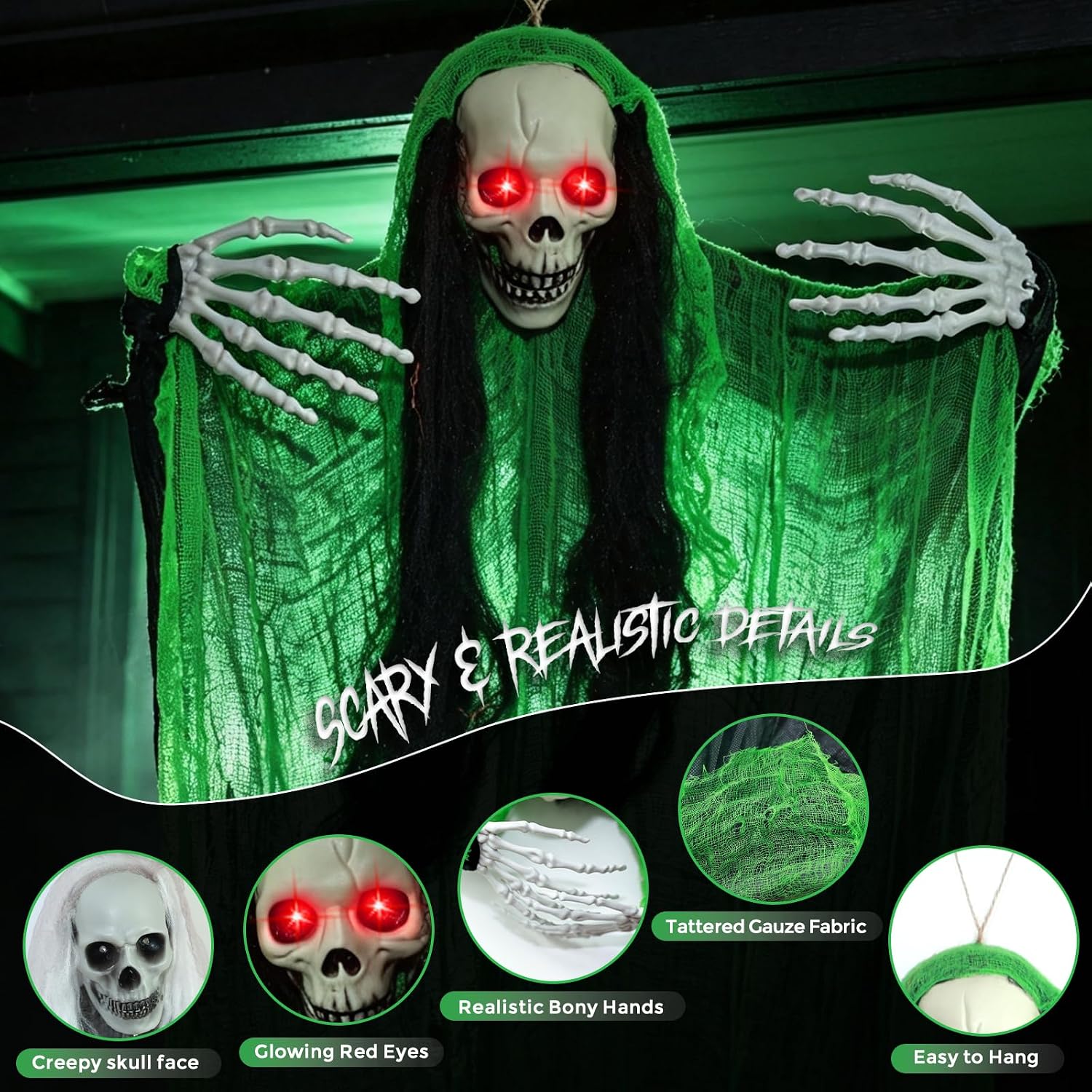 Detalle 1 de Hanging Halloween Skeleton Decorations, 3-Pack