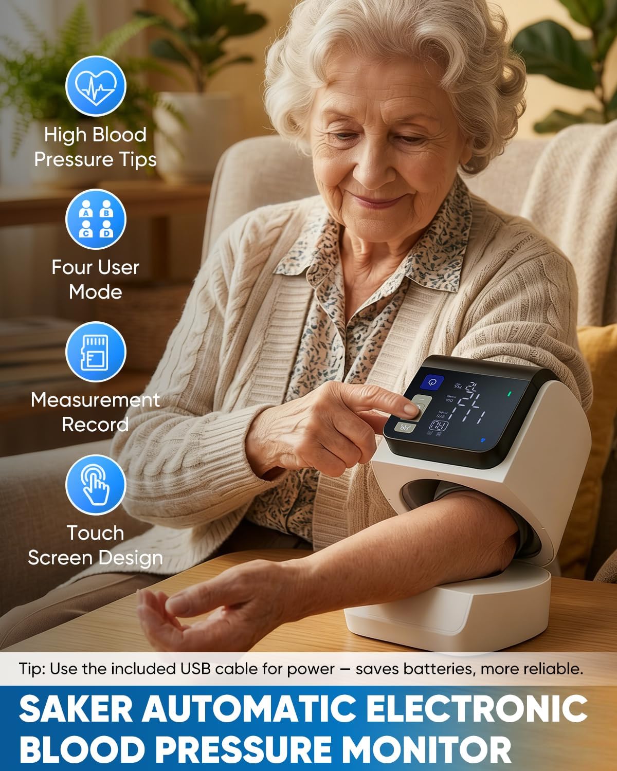 Detalle 2 de Saker U90B No-Wrap Upper Arm Blood Pressure Monitor, 4 Users, 199-Reading Memory