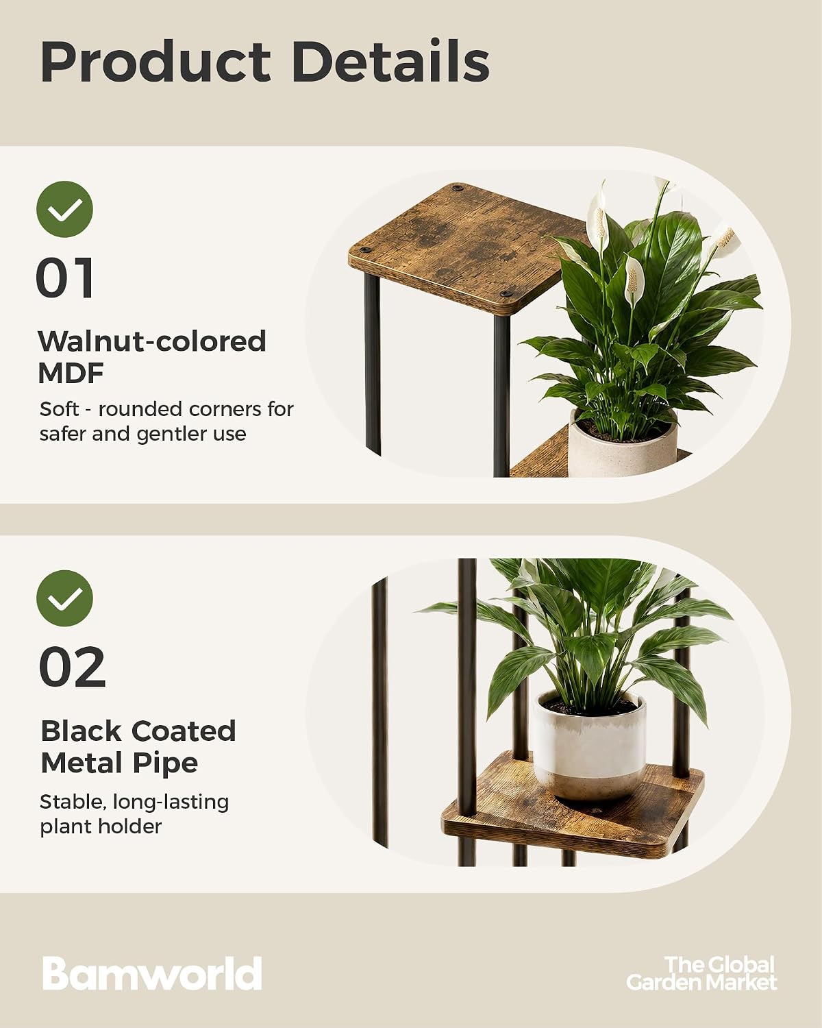 Detalle 2 de Bamworld HTMYX-5T-BLK 5-Tier Corner Plant Stand with Metal Frame