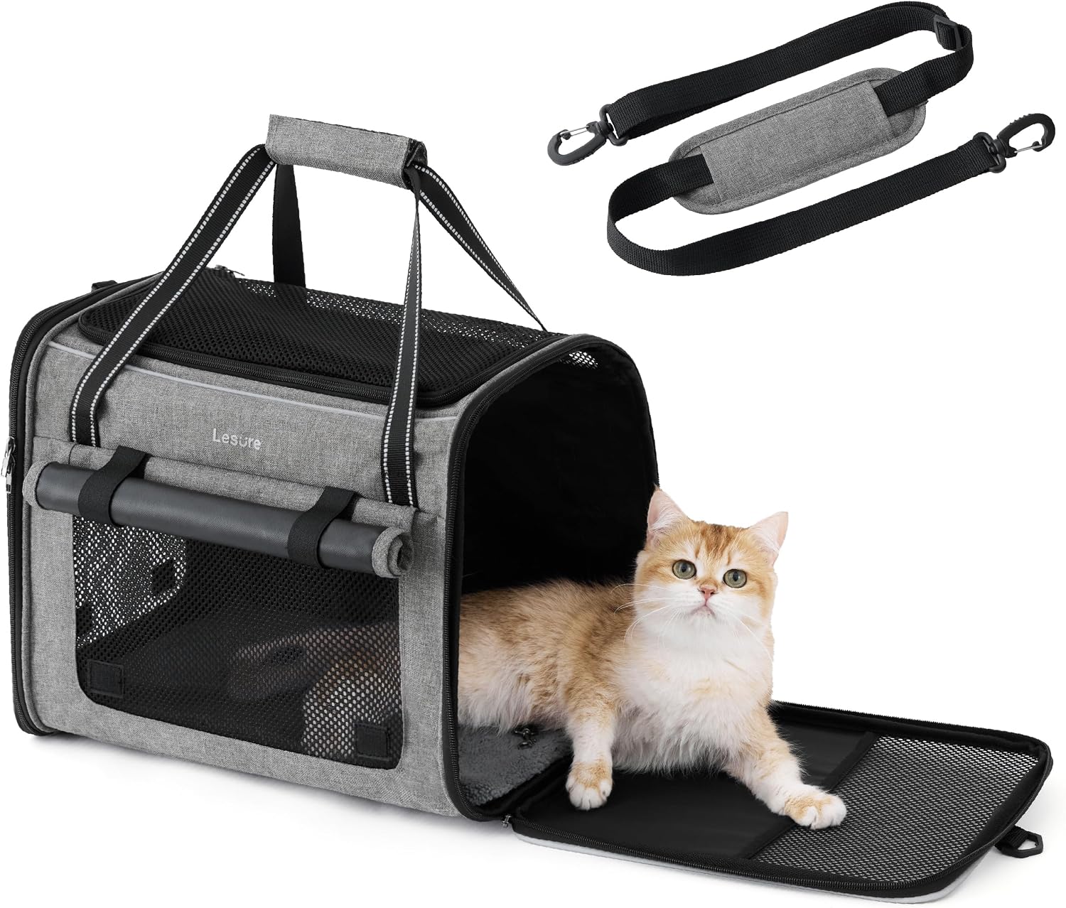 Detalle de Lesure Faltbare Katzen Transportboxen für Reisen – formstabile, weiche Katzentransporttasche mit atmungsaktivem Mesh (43,5 × 29,5 × 34 cm, Hellgrau)