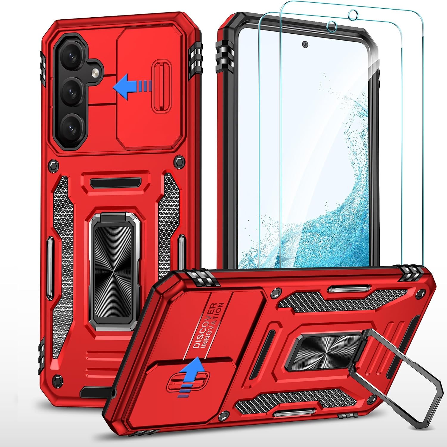 Detalle de HOOMIL Hybrid Hülle für Samsung Galaxy A54 5G – Vollständiger Kameraschutz, 2x Schutzfolie, Rundumschutz in Rot