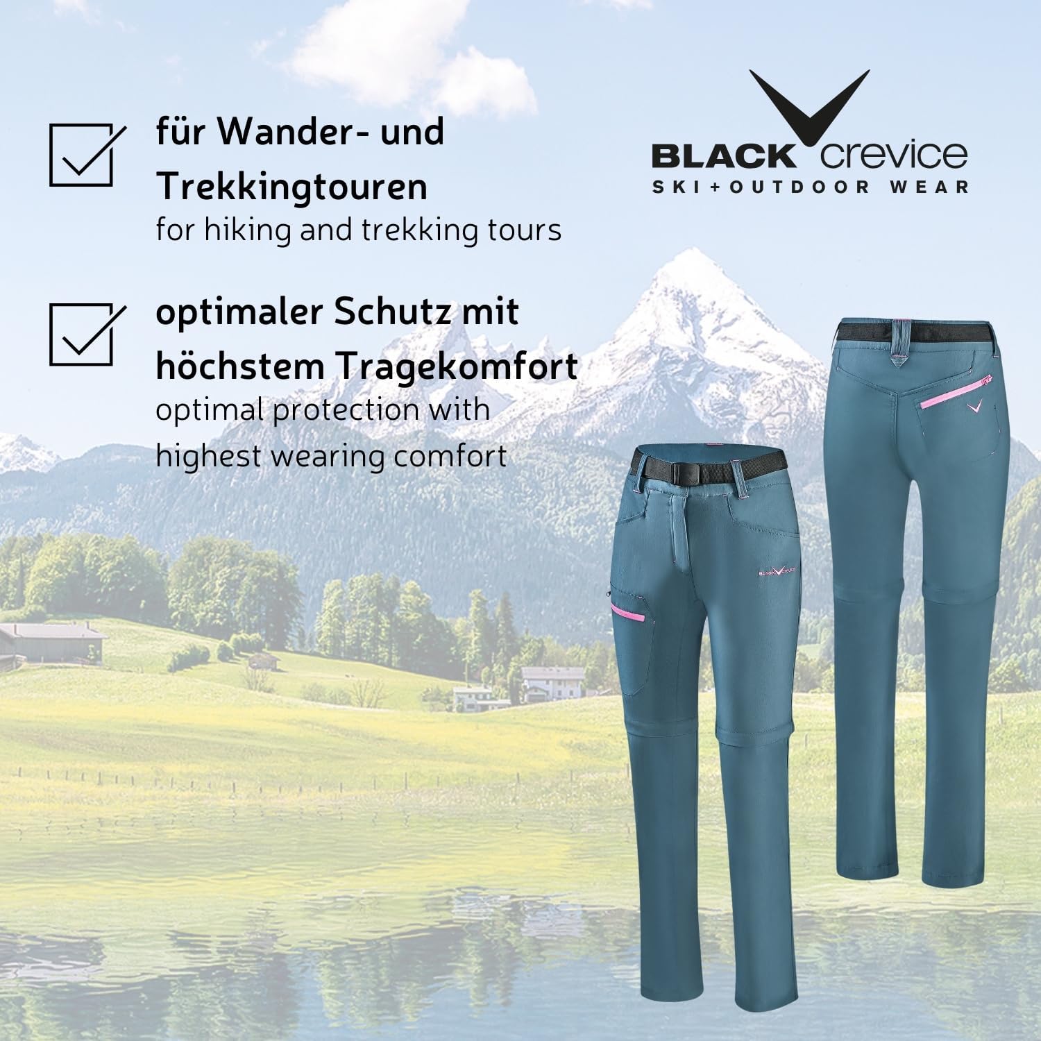 Detalle de Black Crevice Pantalon de Trekking Zippé pour Femme – confort et mobilité