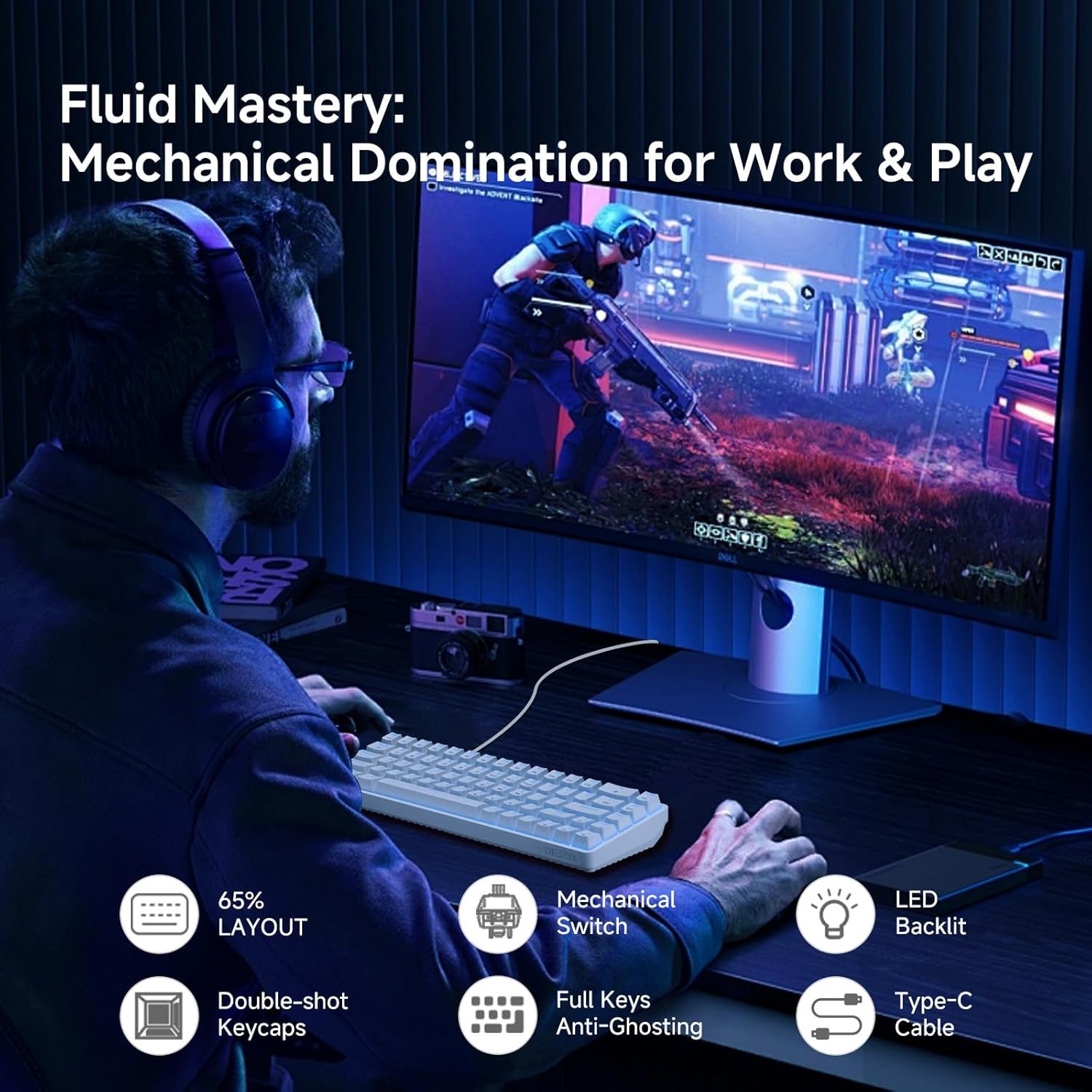 Thumbnail 1 de Dierya T68SE – Clavier gamer mécanique 60% câblé à switches rouges, rétroéclairage LED fixe (T68SE)