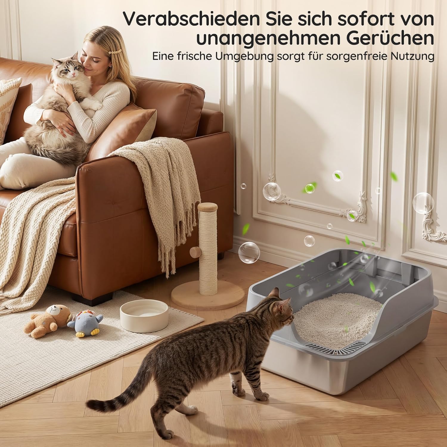 Thumbnail 3 de JUMMICO Katzenklo aus Edelstahl (XXL) mit Schaufel, Matte und erhöhtem Rand – leicht zu reinigen