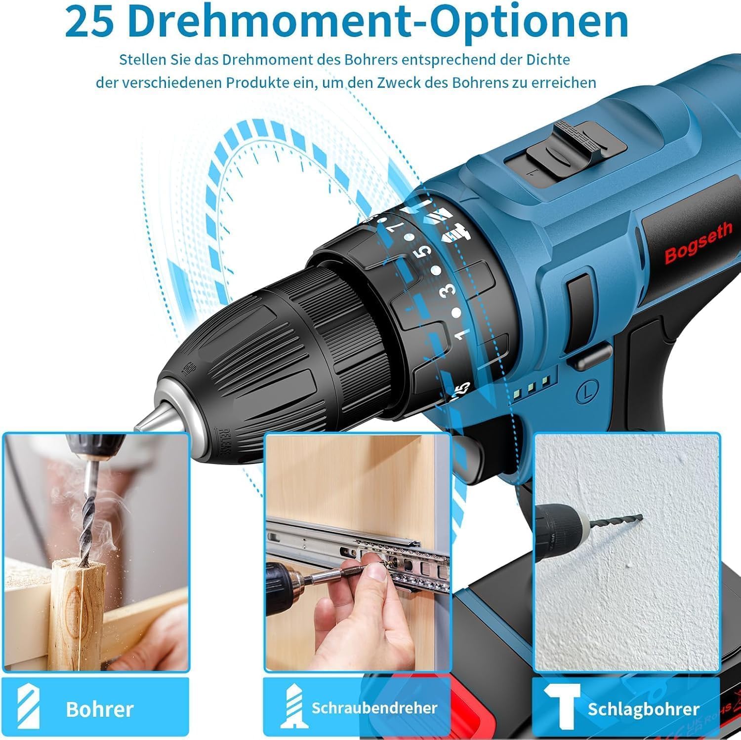 Detalle de Bogseth 21V Akkuschrauber Set mit 45 Nm