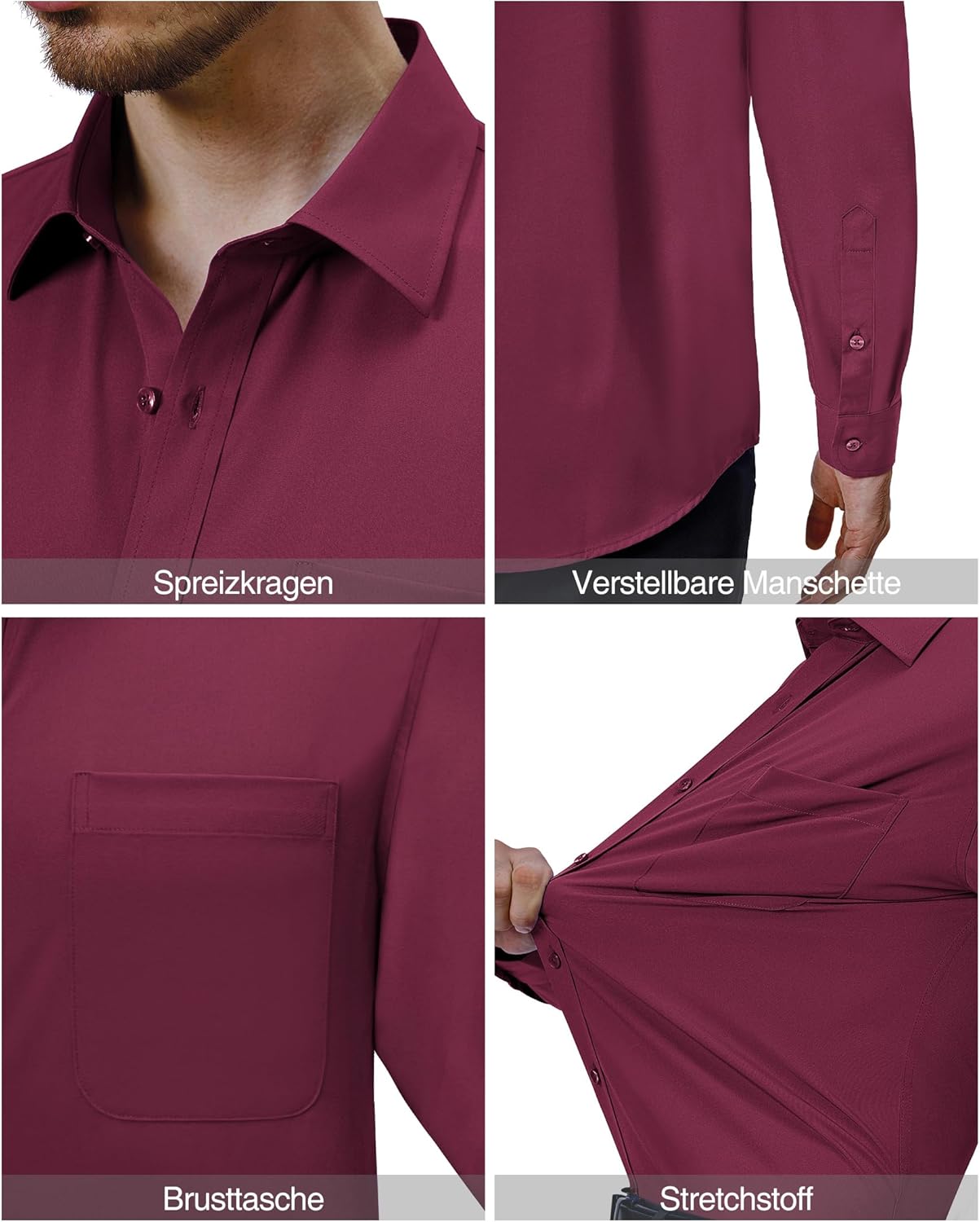 Detalle de J.VER Herren Langarm Businesshemd Regular Fit aus Stretch mit Tencel-Anteil