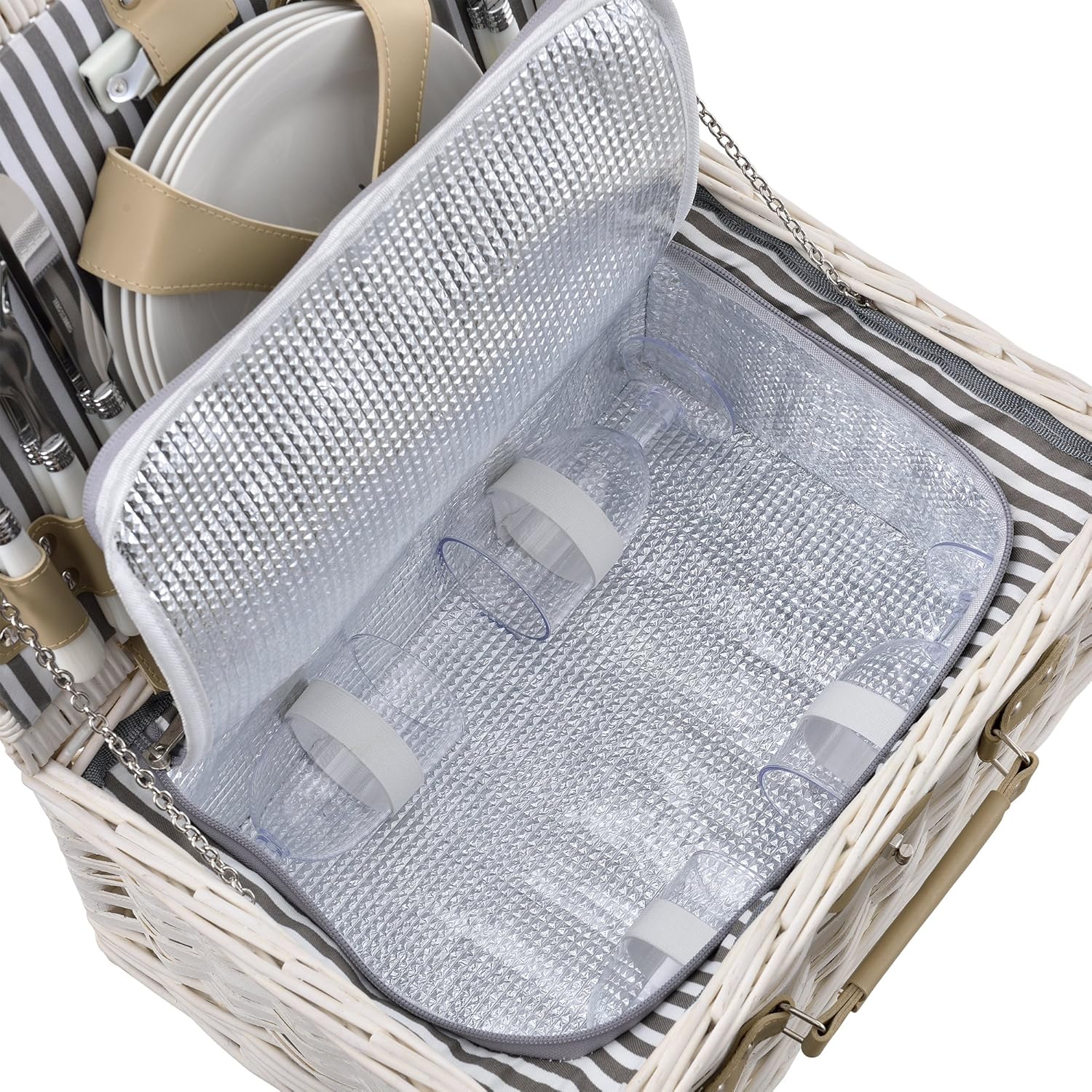 Thumbnail 4 de casa.pro Cestino da Picnic per 4 persone in stile valigia bianco con borsa termica