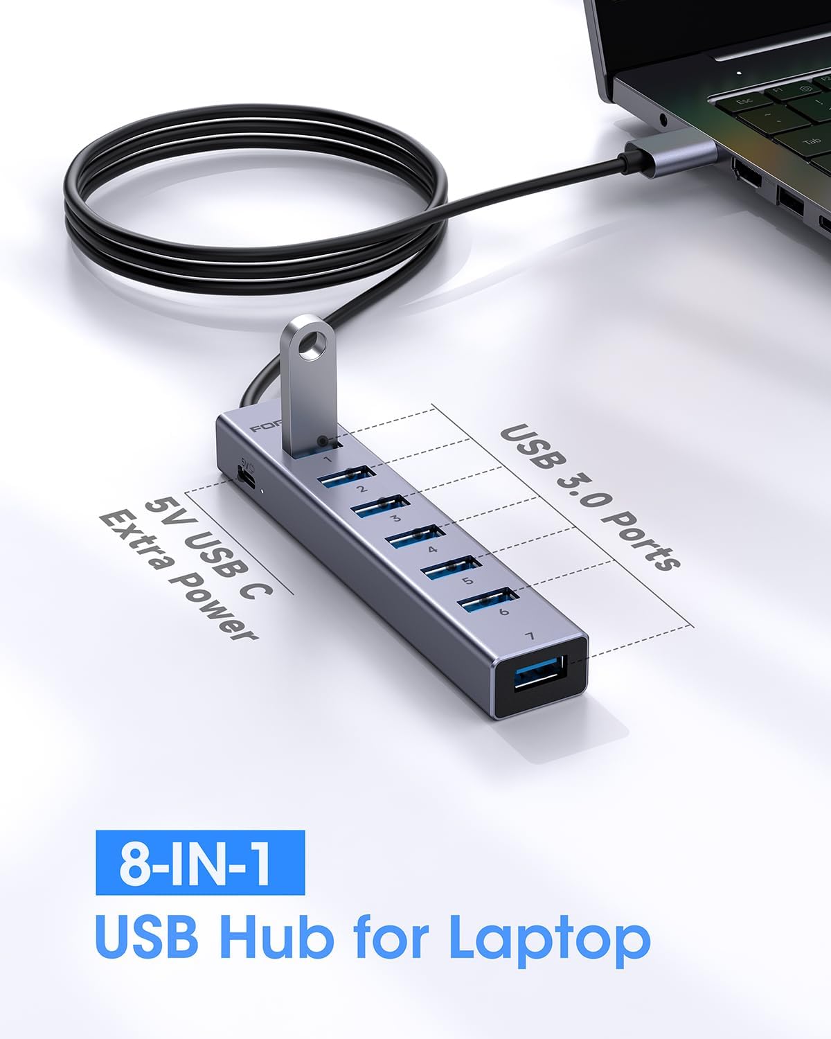 Thumbnail 2 de FORIDA 8-Port USB Hub 7x USB 3.0