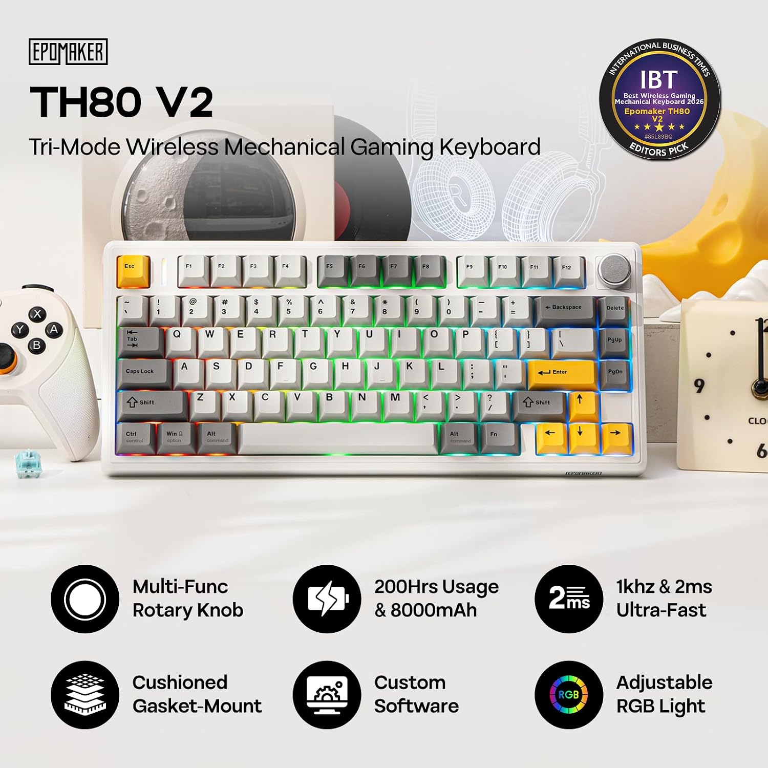 Detalle 2 de EPOMAKER TH80 V2 75% Wireless Mechanical Keyboard (Creamy White)