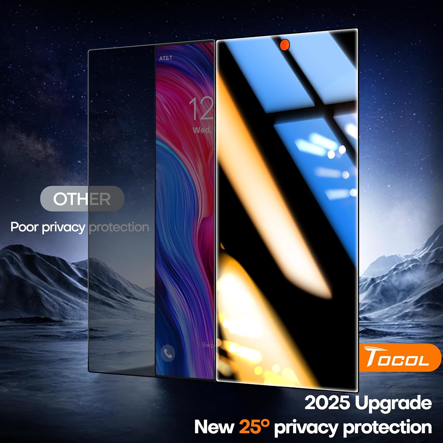 Detalle 2 de TOCOL 2 Pack Privacy Screen Protector for Samsung Galaxy S24 Ultra 6.8" – 9H+ Tempered Glass with 25° Anti Spy and Quick Auto Installation
