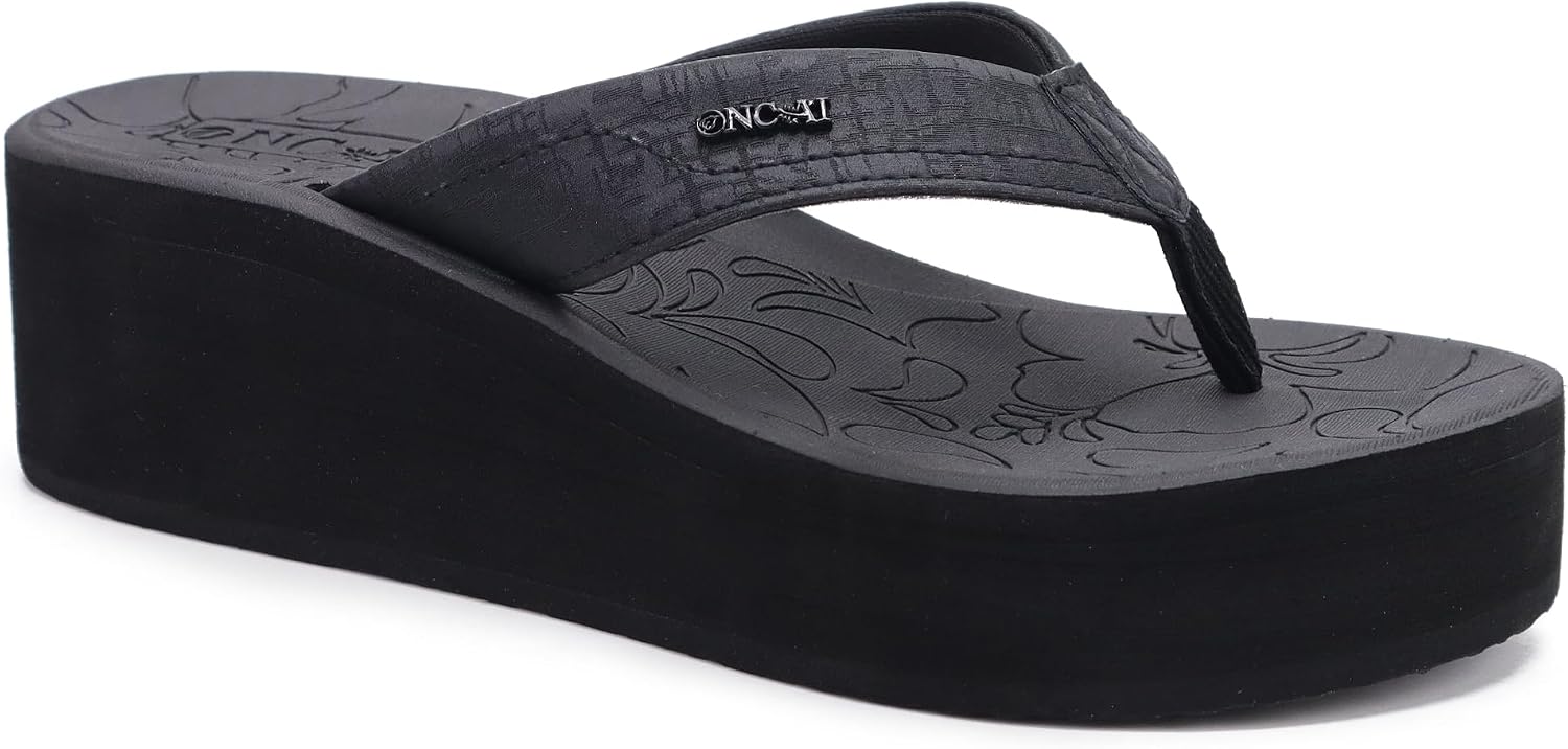 Detalle de ONCAI Women's Platform Wedge Flip Flops: Trendy Dressy Flatforms with Comfortable Walking Soles
