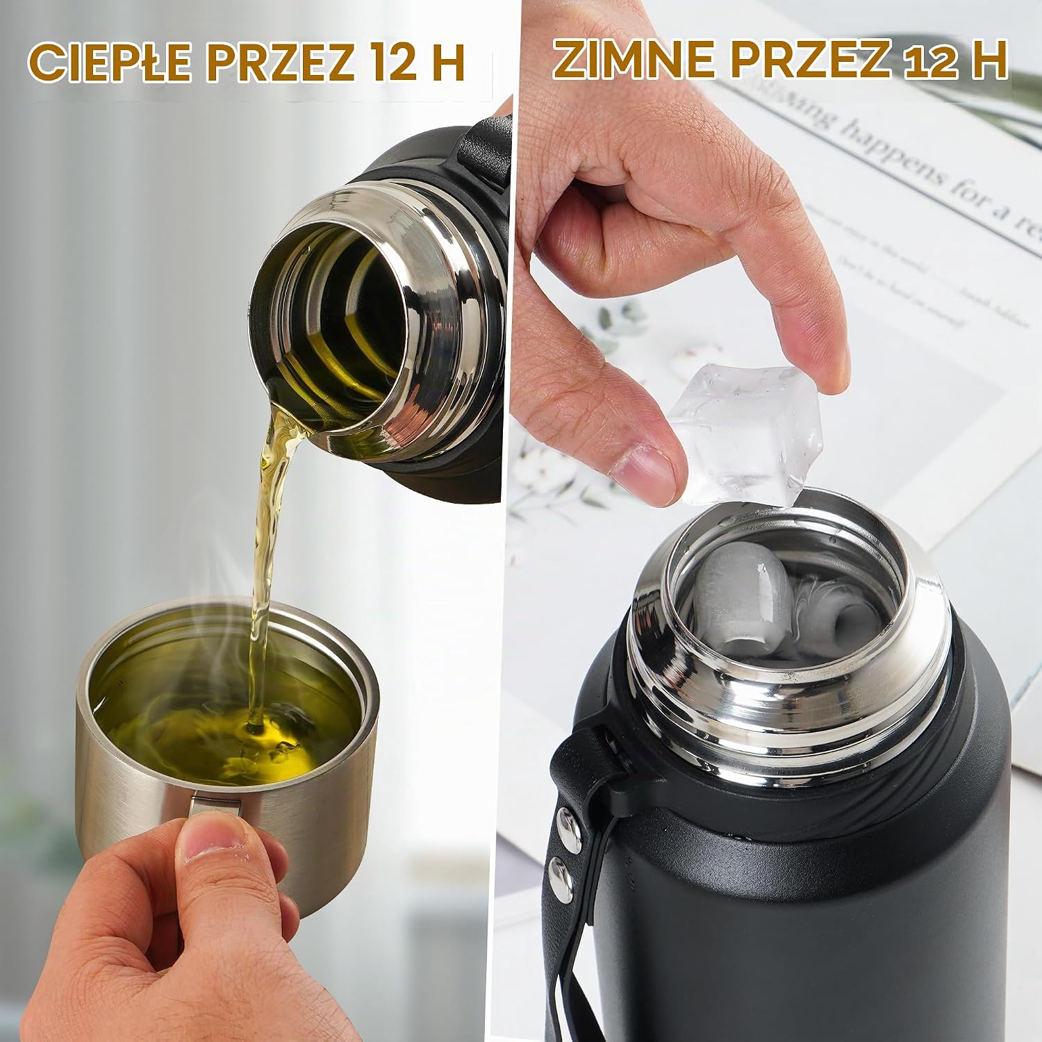 Detalle 2 de Jokisa termos 800 ml ze stali nierdzewnej, próżniowy, z kubkiem i sitkami