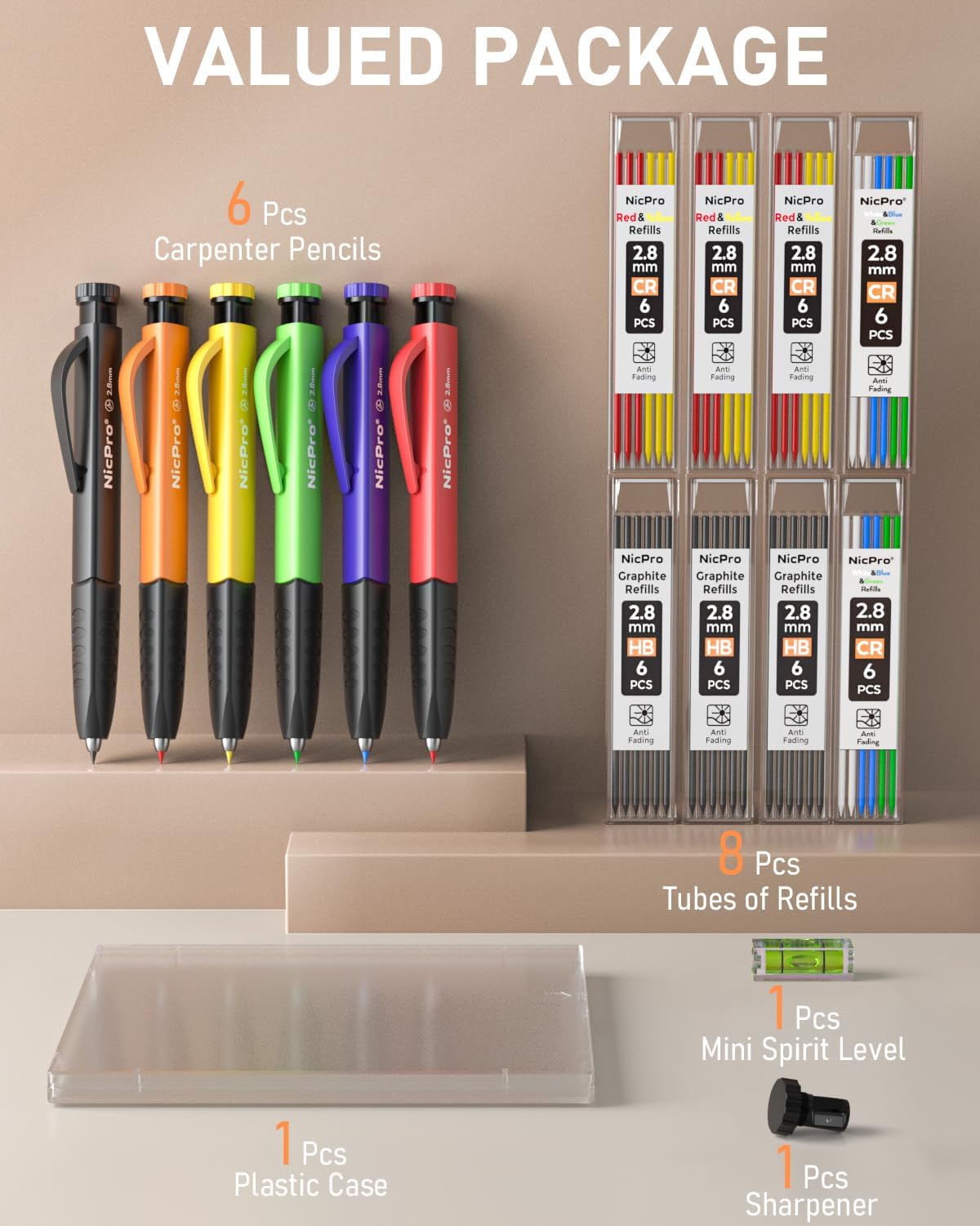 Thumbnail 5 de Nicpro 3‑in‑1 Carpenter Pencil Set with 54 Refills