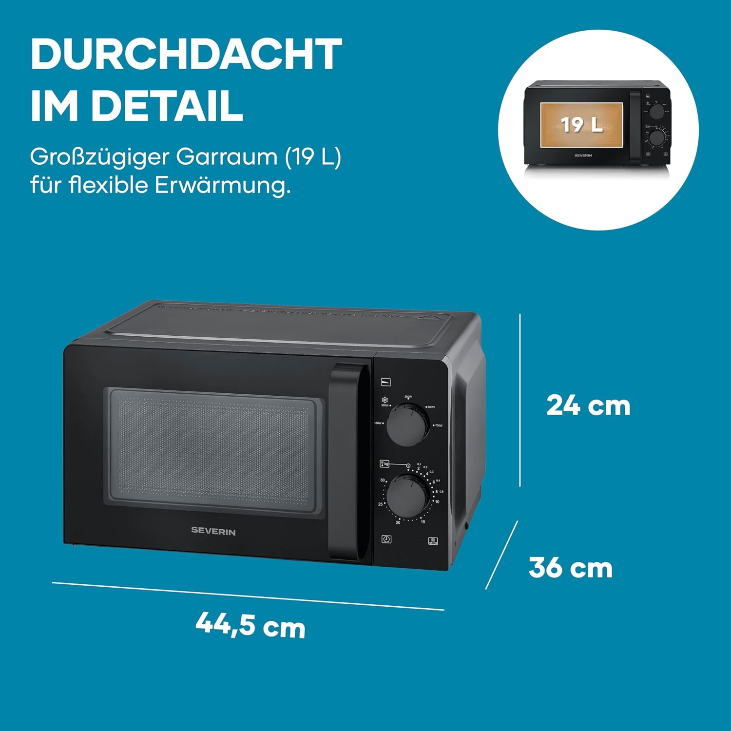 Detalle 2 de SEVERIN Mikrowelle MW 7580: Inverter-Technologie, 19 L, 700 W, Auftaufunktion