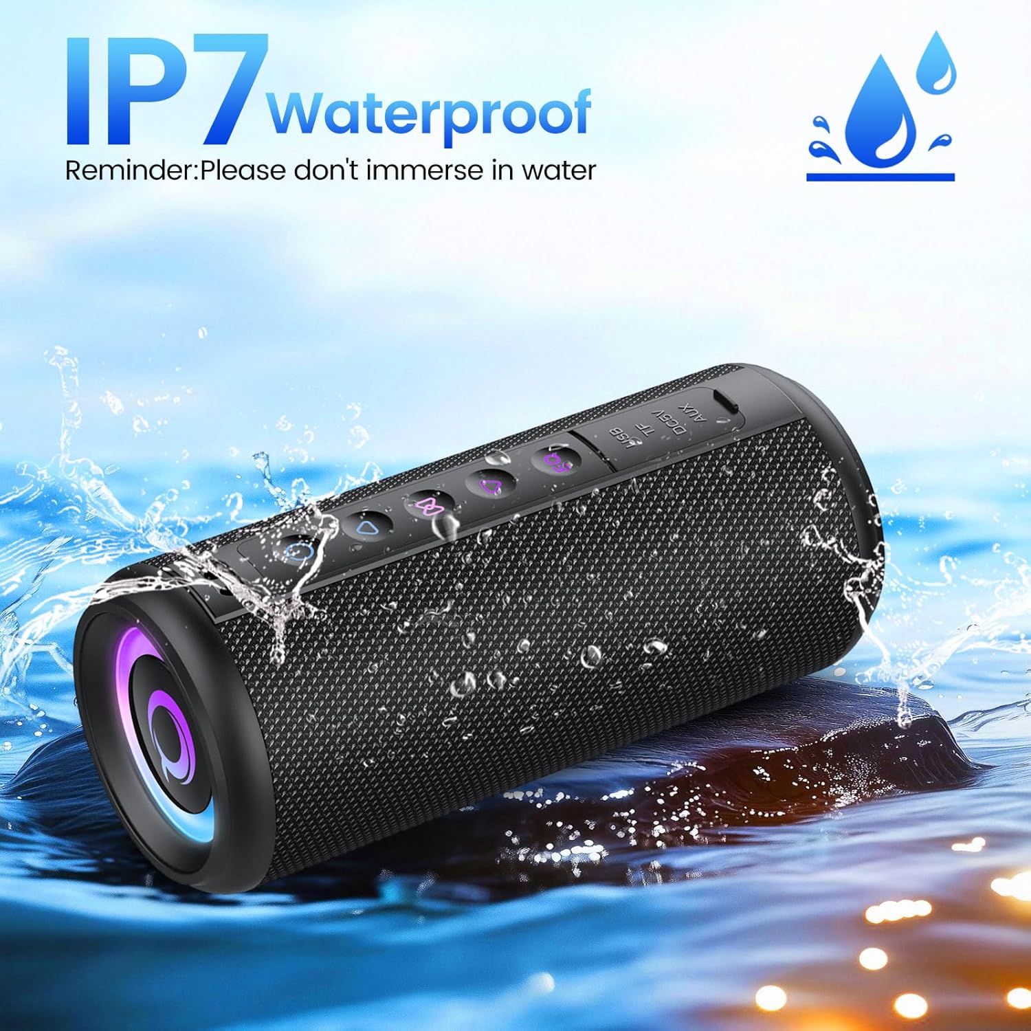 Thumbnail 6 de Portable Bluetooth Speaker with 20W Stereo, Bluetooth 5.4, IP7 Waterproof, 20H Playtime, RGB Lights (M17)