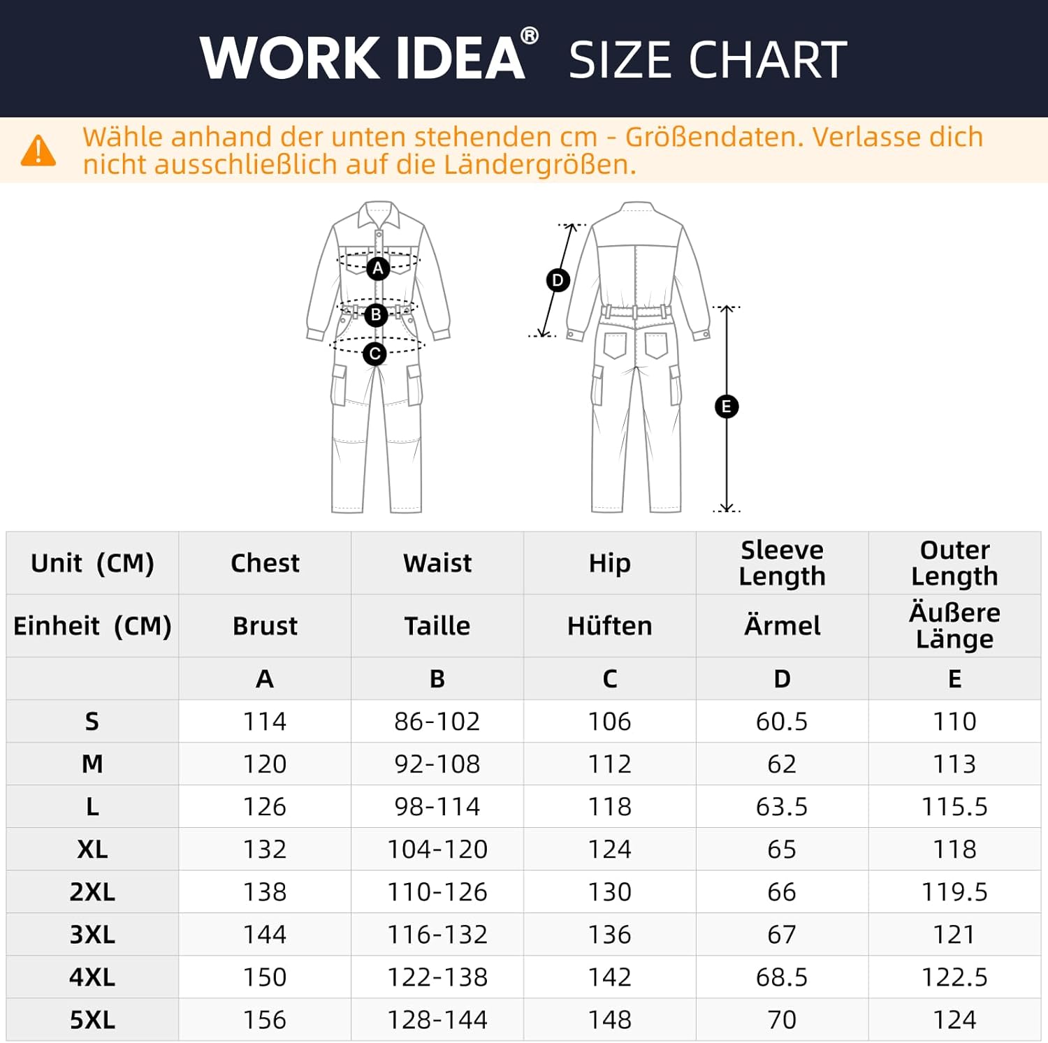 Detalle de WORK IDEA Herren Overall & Arbeitsoverall aus Baumwolle – Blaumann für Werkstatt, Bau und Handwerk