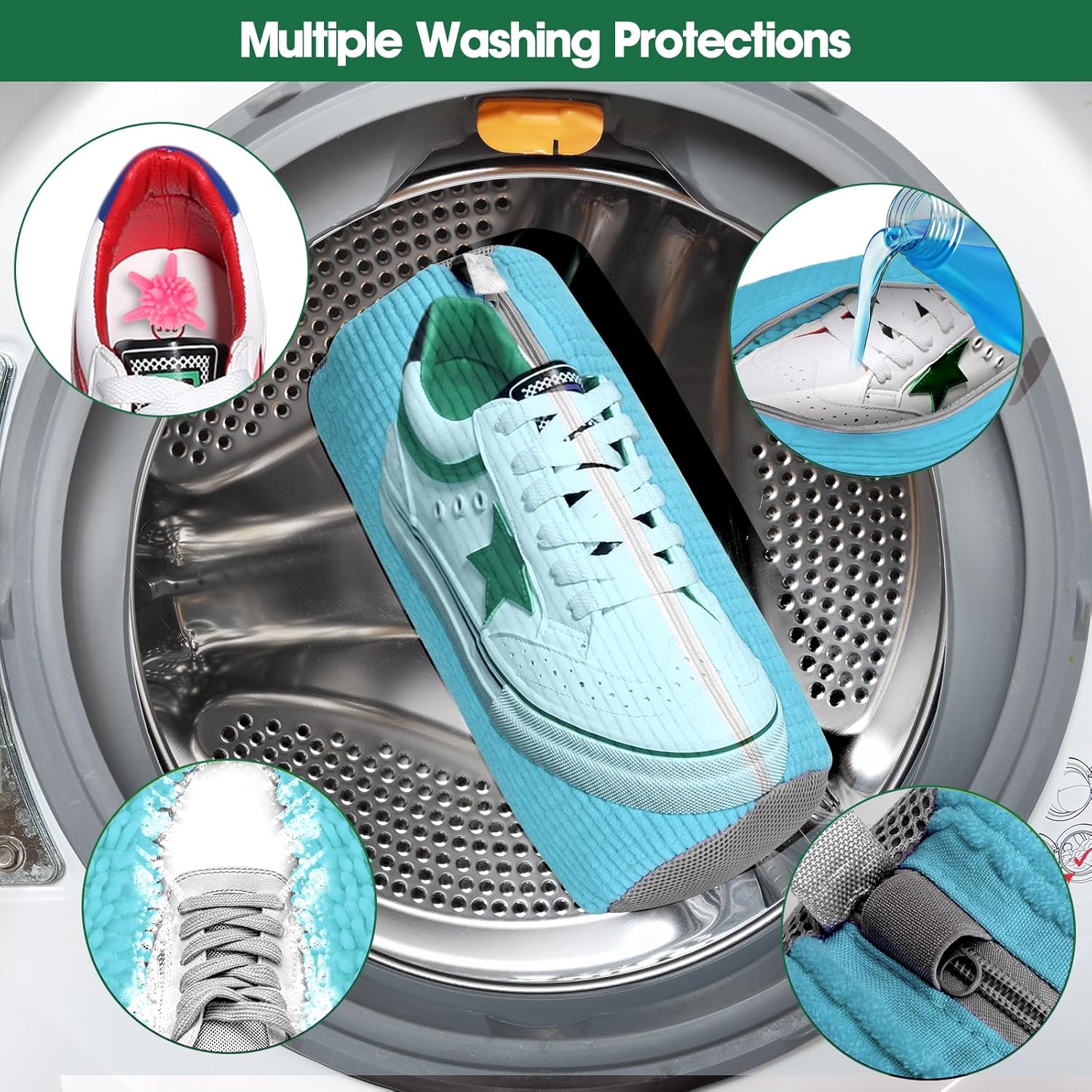 Thumbnail 3 de Shoe Washing Machine Laundry Bag – 2 Pack with Zipper Protection and 10 Washer Balls
