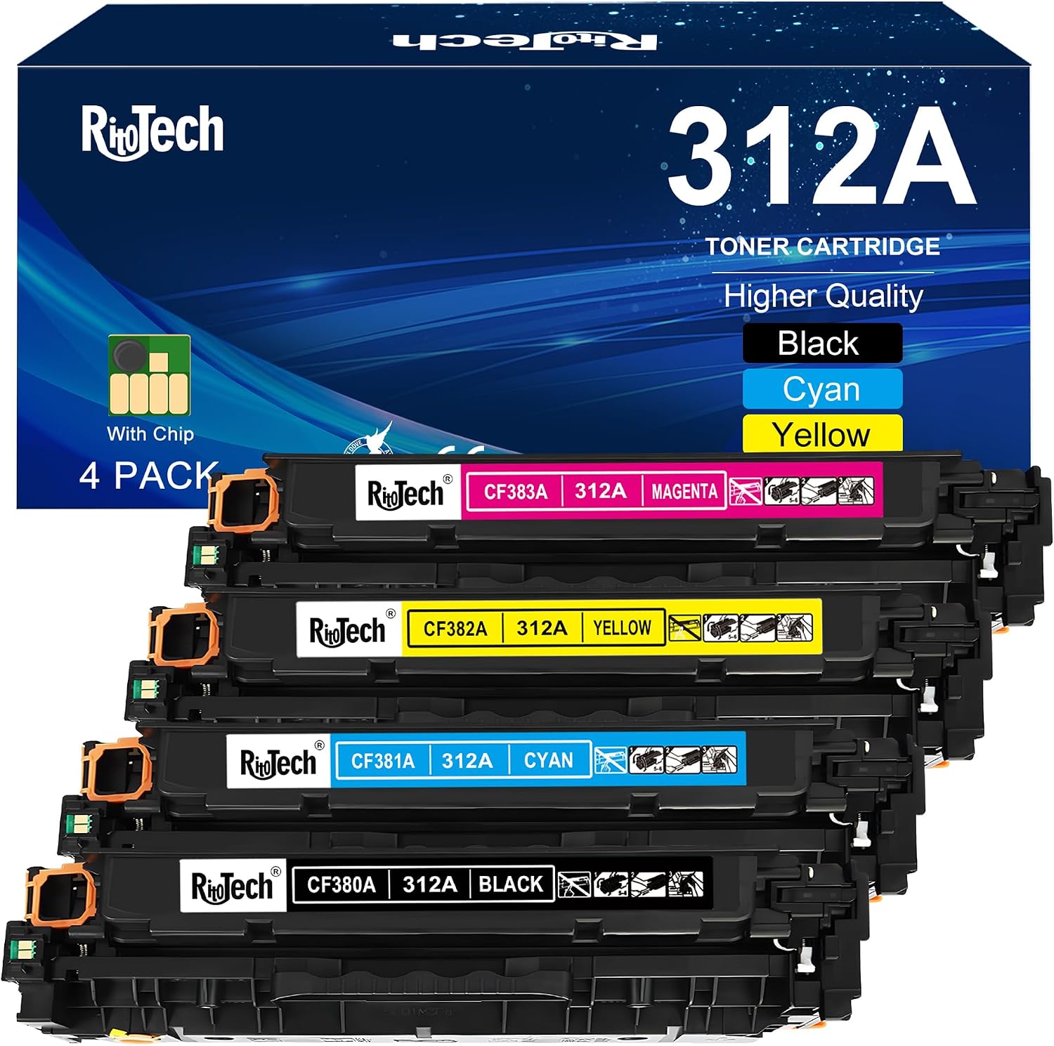 Detalle de RitoTech 312A Toner Cartridge 4-Pack for HP M476, Black and Colour