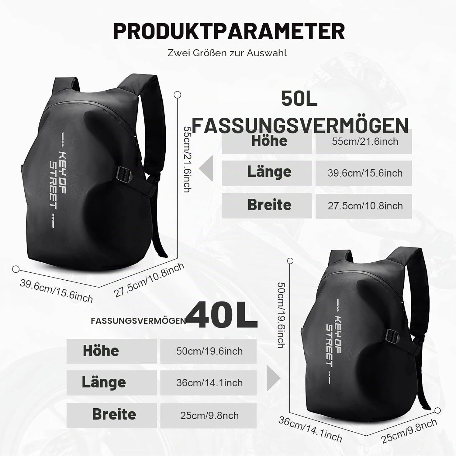 Detalle de HYC00 Motorradrucksack für Herren (wasserdicht) – Helmrucksack mit reflektierenden Streifen
