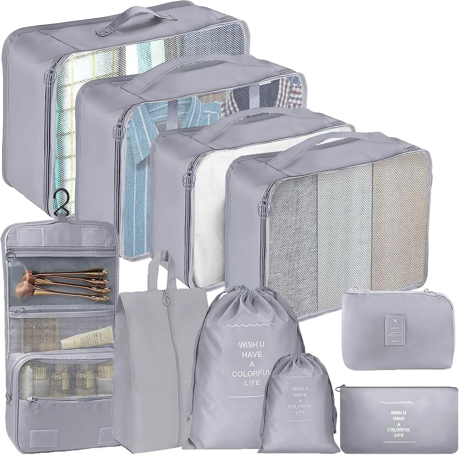 Detalle de SINZUX 10-piece packing cubes set for suitcases (grey waterproof organisers)