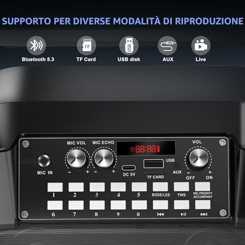 Thumbnail 8 de Macchina Karaoke socodox: Sistema PA portatile con 2 microfoni wireless, Bluetooth 5.3 e luce RGB