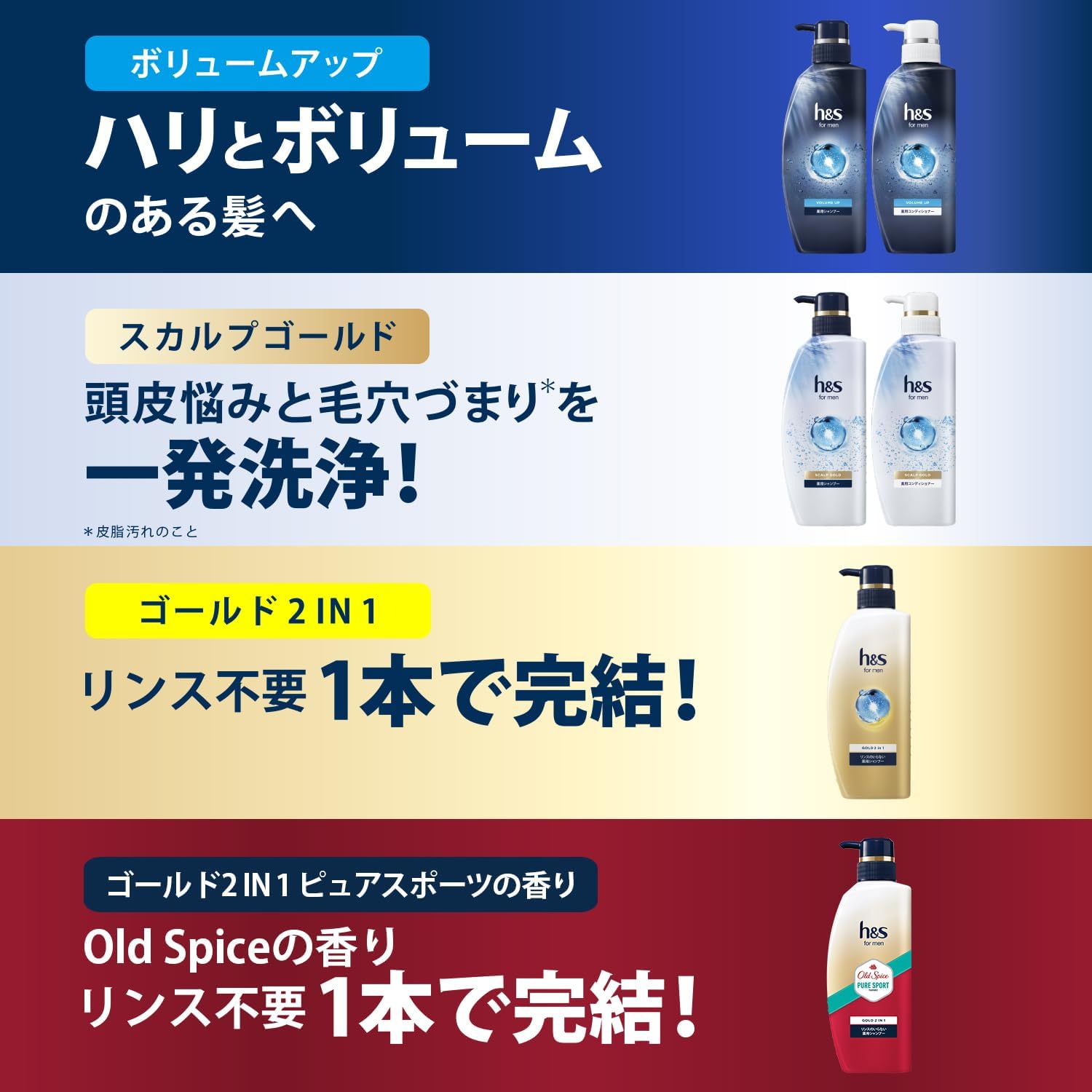Detalle de h&s for men ゴールド 2in1 リンスインシャンプー 800g オールドスパイスの香り