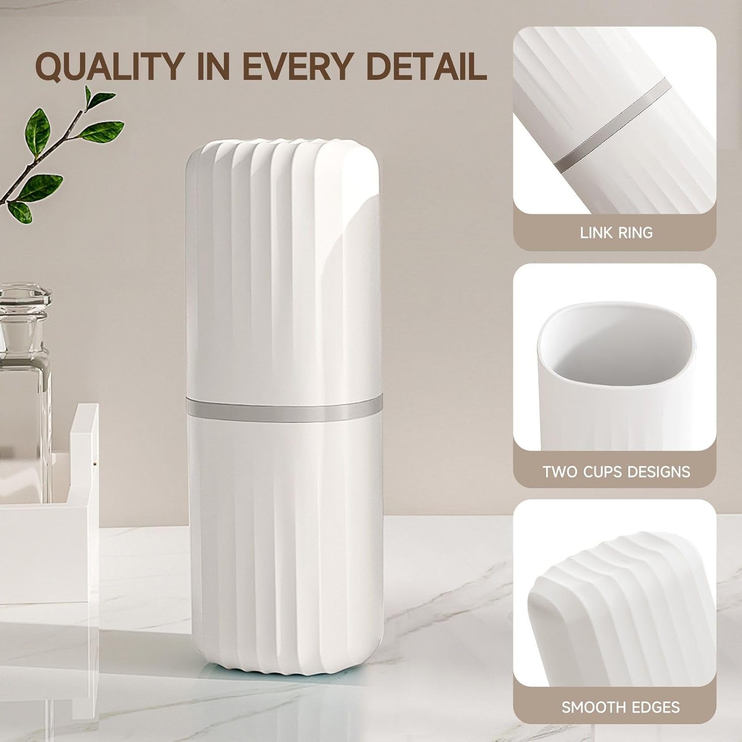Detalle de Topavatop TH-Top 2-in-1 Toothbrush Travel Case and Rinse Cup, White