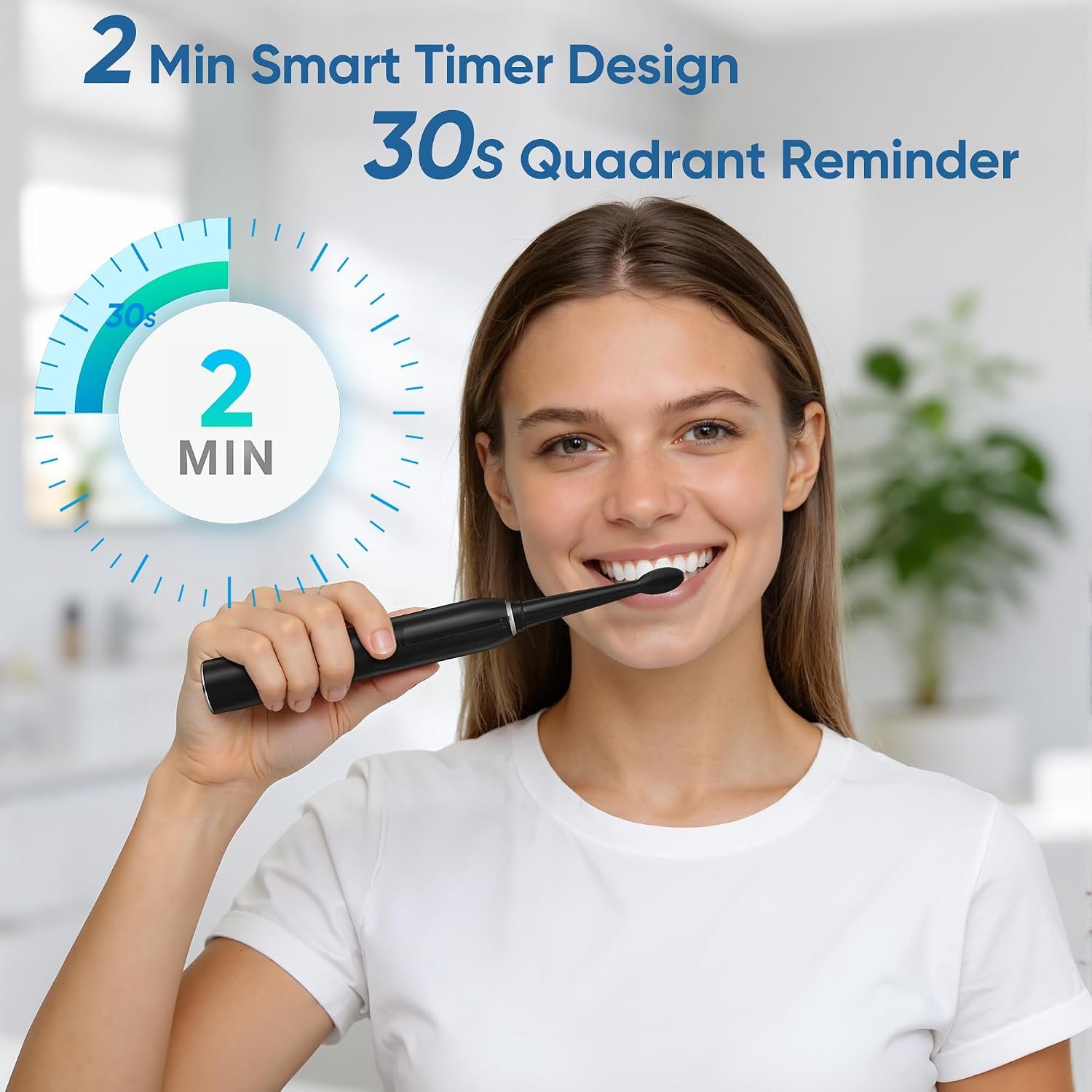 Detalle 2 de Yoomue Sonic Electric Toothbrush (Adults & Kids) in Navy Blue with 8 Replacement Heads