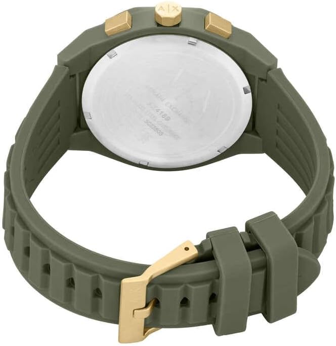 Detalle de Armani Exchange Herrenuhr Quad-Quarz-Chronograph, 44 mm, Grün, Silikonband