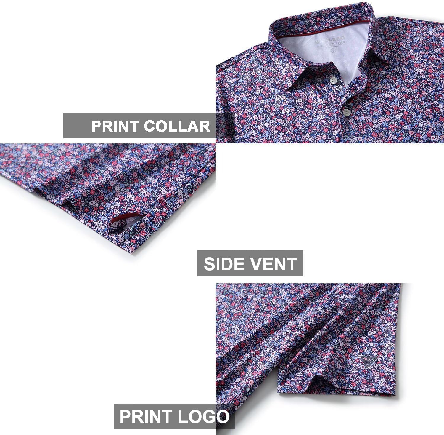 Detalle de Golf Shirts for Men Dry Fit Short Sleeve Print Performance Moisture Wicking Polo Shirt