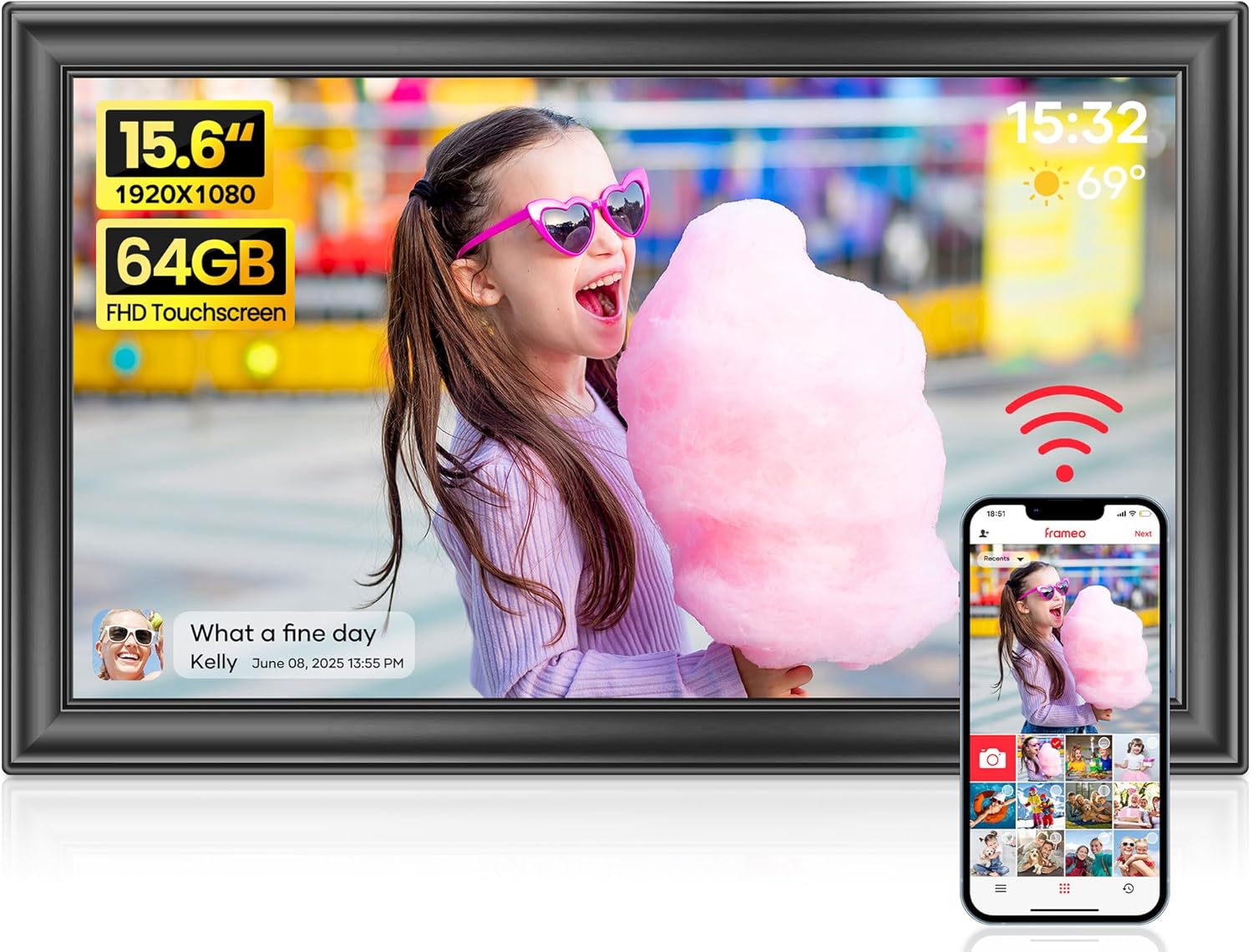 FRAMEO 15,6 Zoll Digitaler Bilderrahmen 64 GB