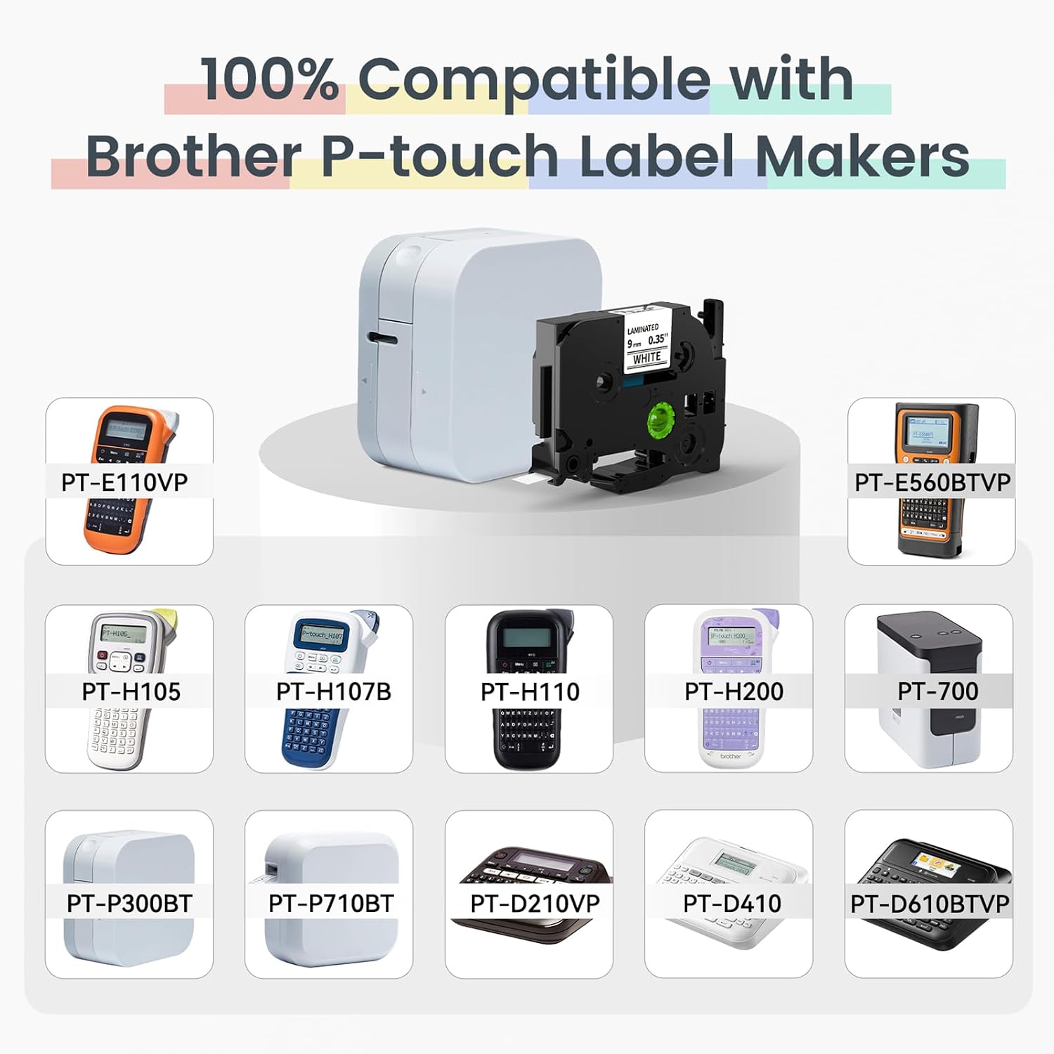 Detalle 2 de Markurlife kompatible 9-mm TZ-Schriftbänder für Brother P-Touch (TZe-121/TZe-221/TZe-421/TZe-521/TZe-621/TZe-721) – für PT-H100/PT-H105/PT-E100/PT-D200/PT-D210