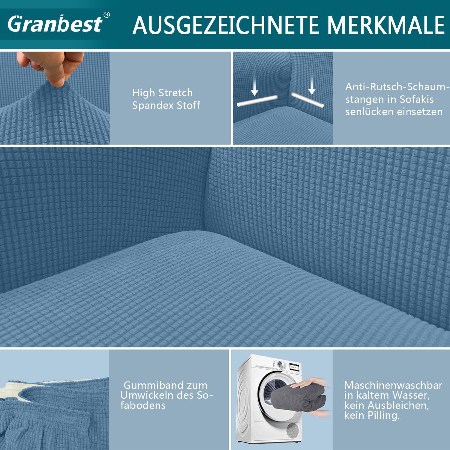 Thumbnail 2 de Granbest Copridivano jacquard 3 posti azzurro 🛋