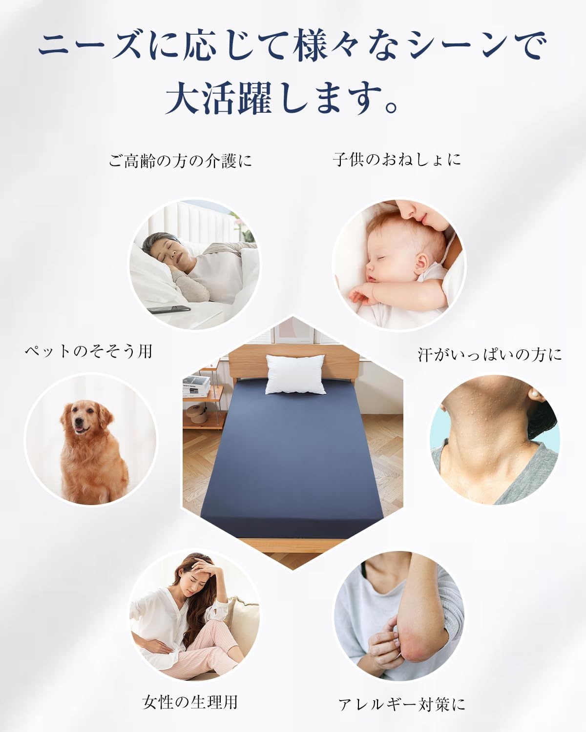 Thumbnail 6 de fuwawa 防水ボックスシーツ シングル 100×200cm 五面防水・ネイビー