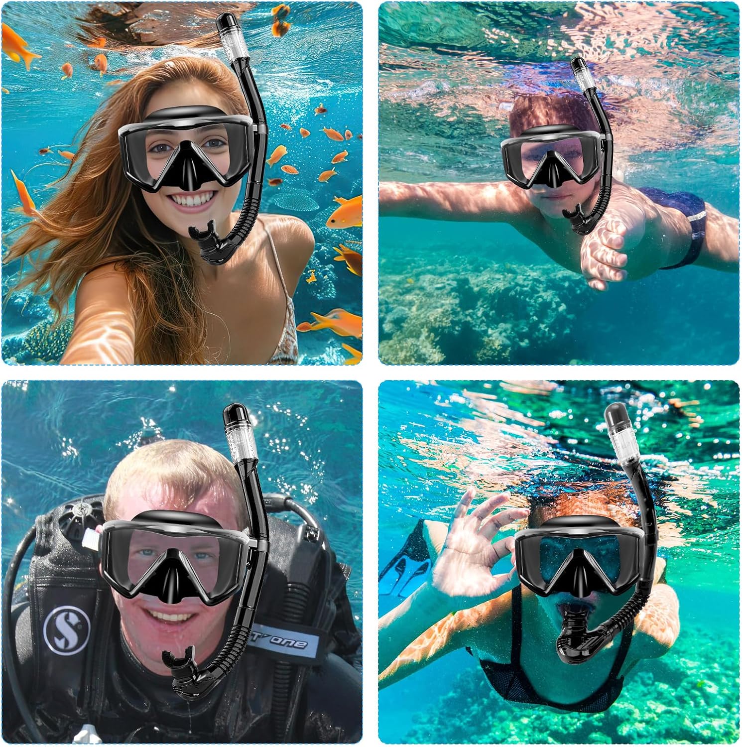 Thumbnail 6 de Set snorkeling adulti con maschera panoramica a 3 finestre e boccaglio – antiappannamento e anti-fuga