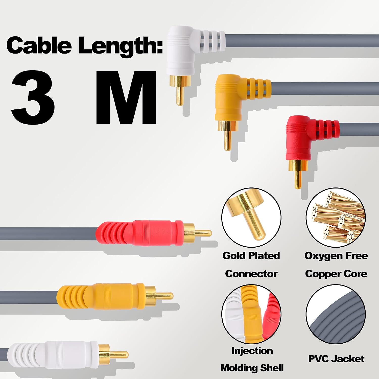 Detalle de YARCHONN 3 Cinch AV-Kabel 3 RCA, 3 m