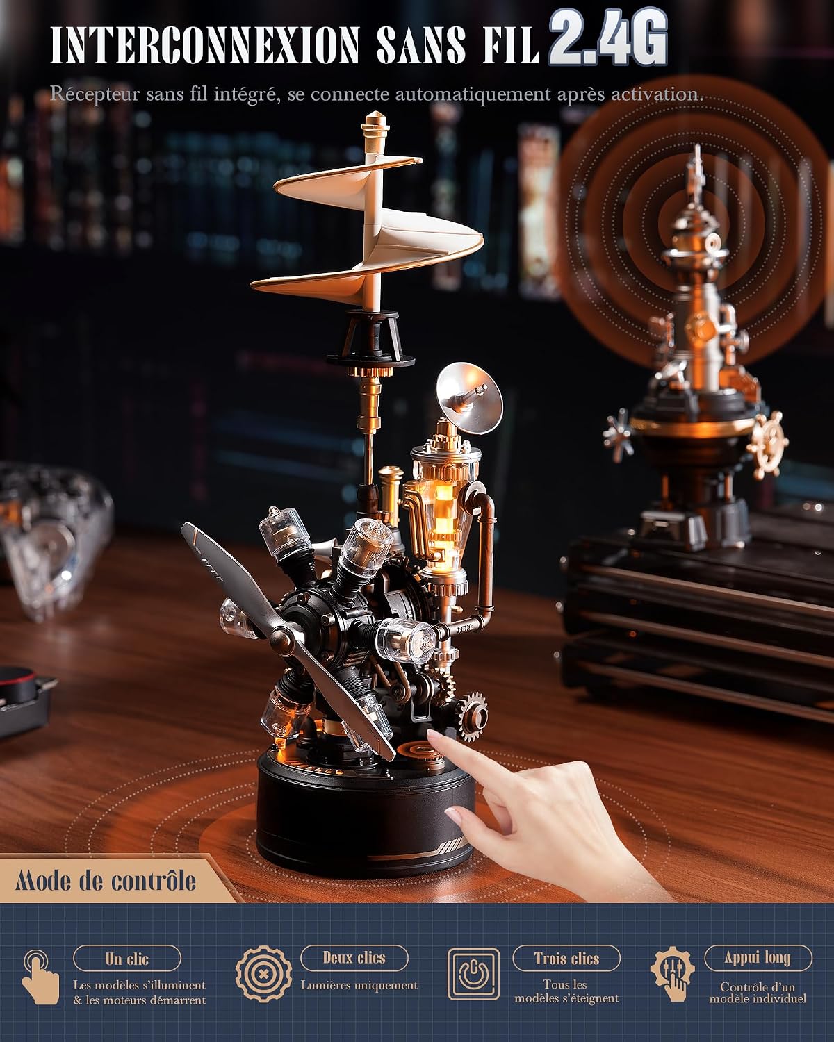 Detalle de ROBOTIME CGL01 3D-helikopterpussel med roterande rotorer och ljus
