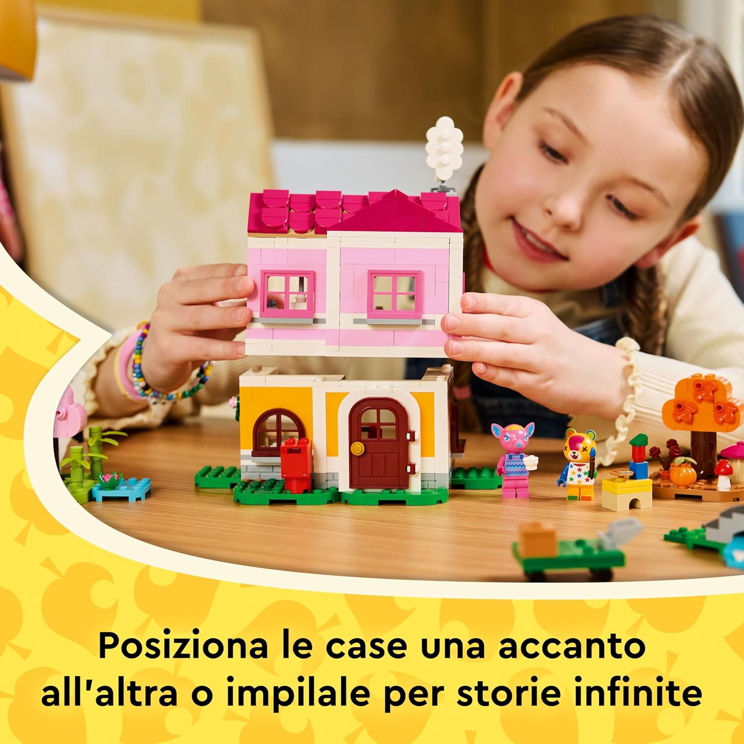 Detalle de LEGO Animal Crossing Case Creative: le Quattro Stagioni 77057 (2 in 1) con minifigure Toppetta, Fuxia e Zanna