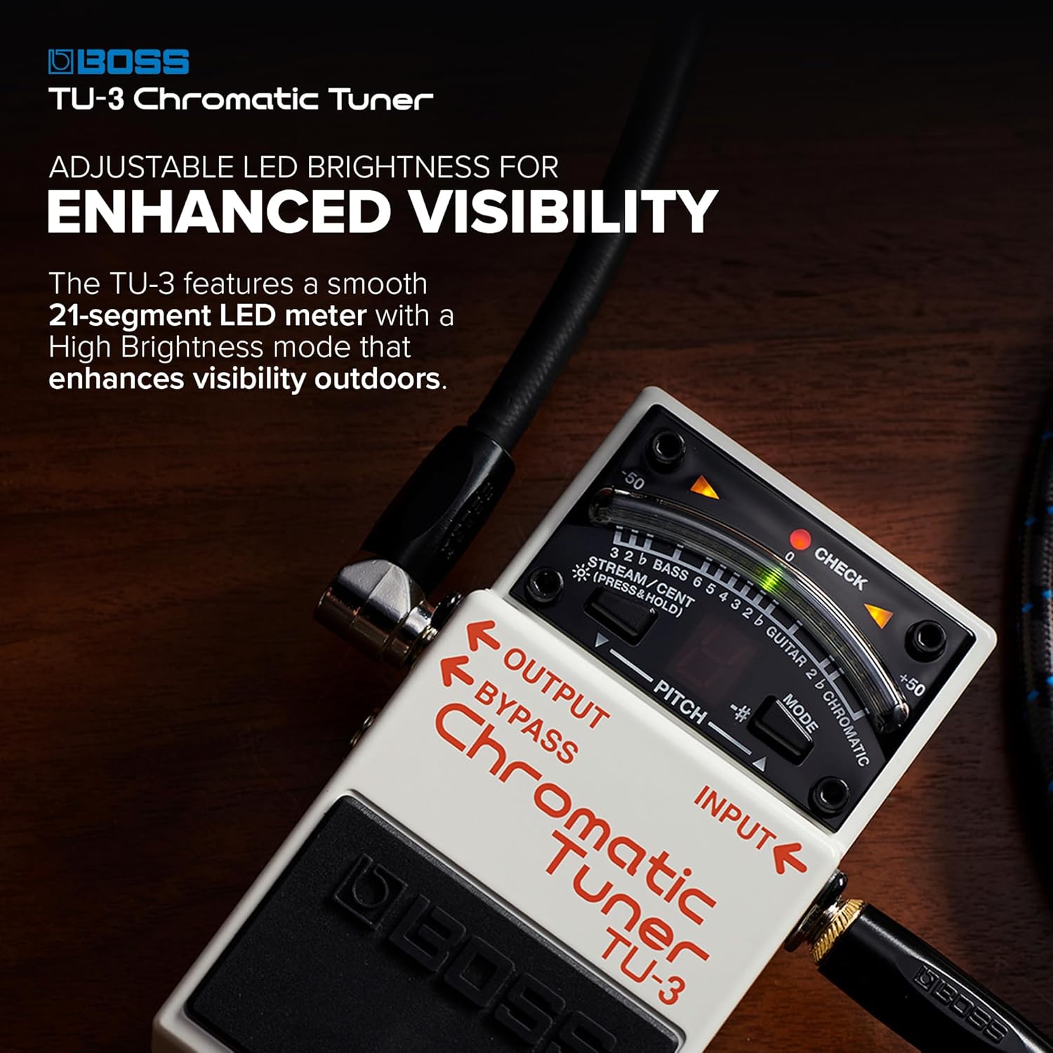 Detalle 2 de BOSS TU-3 Chromatic Tuner for Guitar and Bass, 21-Segment LED Meter