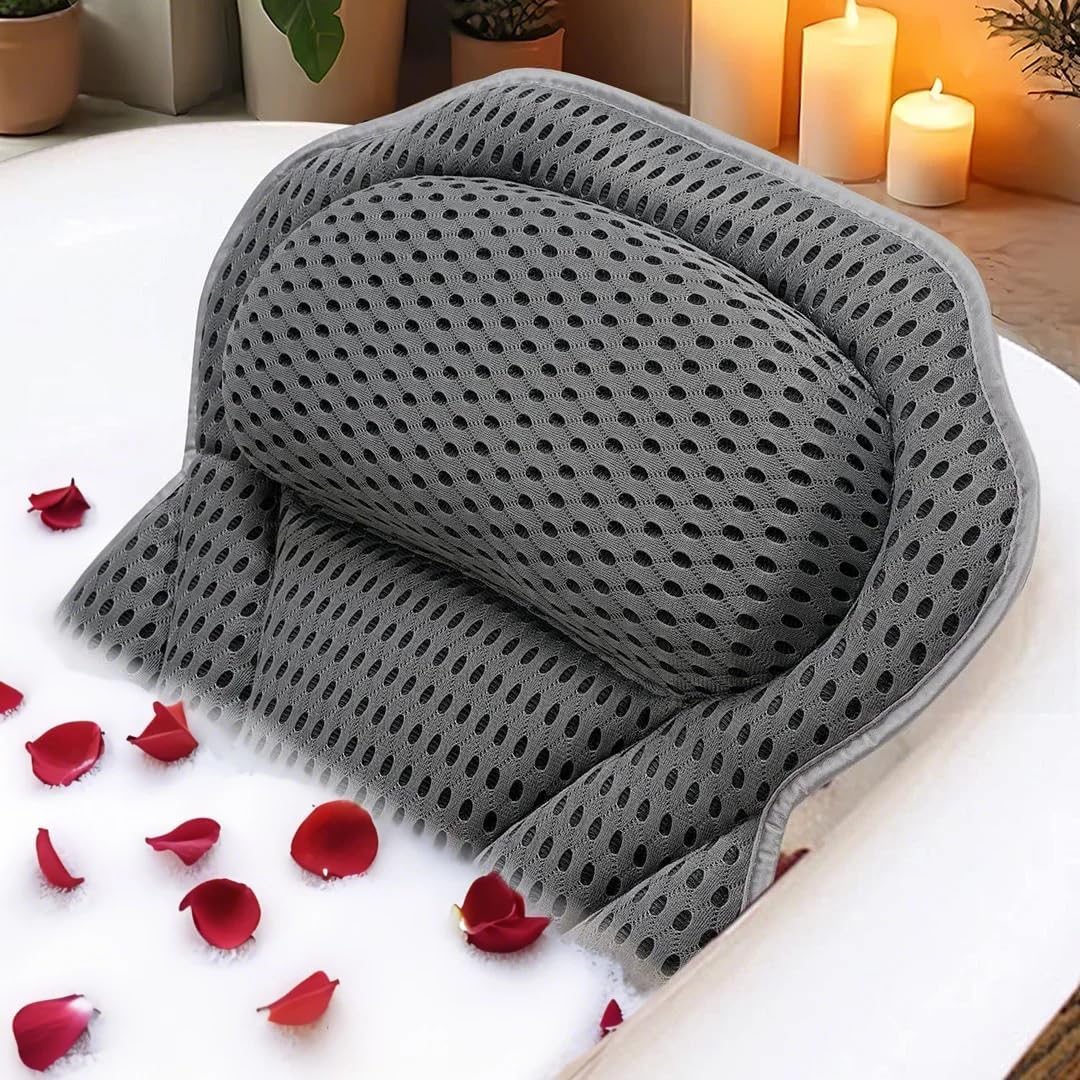 Detalle de Idle Hippo BP7502 Bath Pillow with 4D Air Mesh and Suction Cups, Grey
