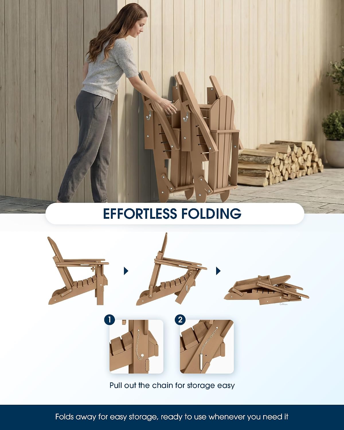 Thumbnail 6 de MUCHENGHY Folding Adirondack Chair with Cup Holder (HDPE, Teak color)