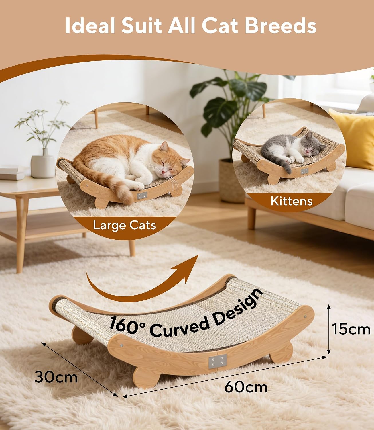 Detalle 2 de Mordraoe Cat Scratching Board: Solid Beech Wood with 160° Curved Design