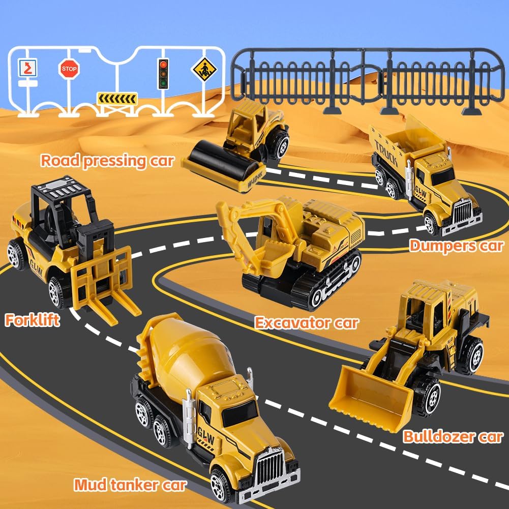 Thumbnail 2 de Aolso Bauwagen-Spielzeug-Set für Jungen 3–8 Jahre – realistischer Baustellen-LKW mit Kran, Bagger, Bulldozer und mehr