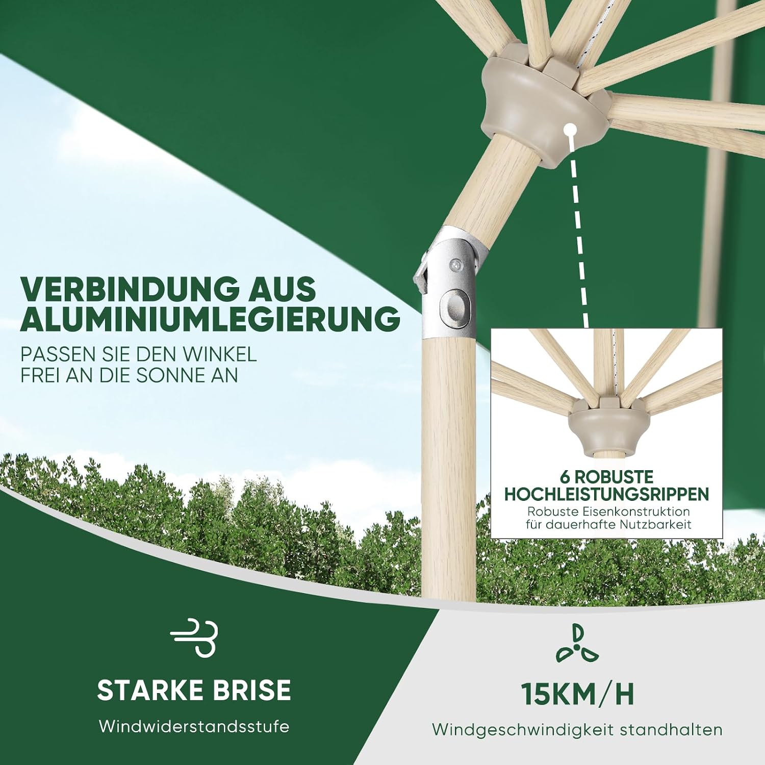 Thumbnail 2 de Sekey® Rechteck-Sonnenschirm 210 × 140 cm mit Aluminiumgestell, UV-Schutz 50+