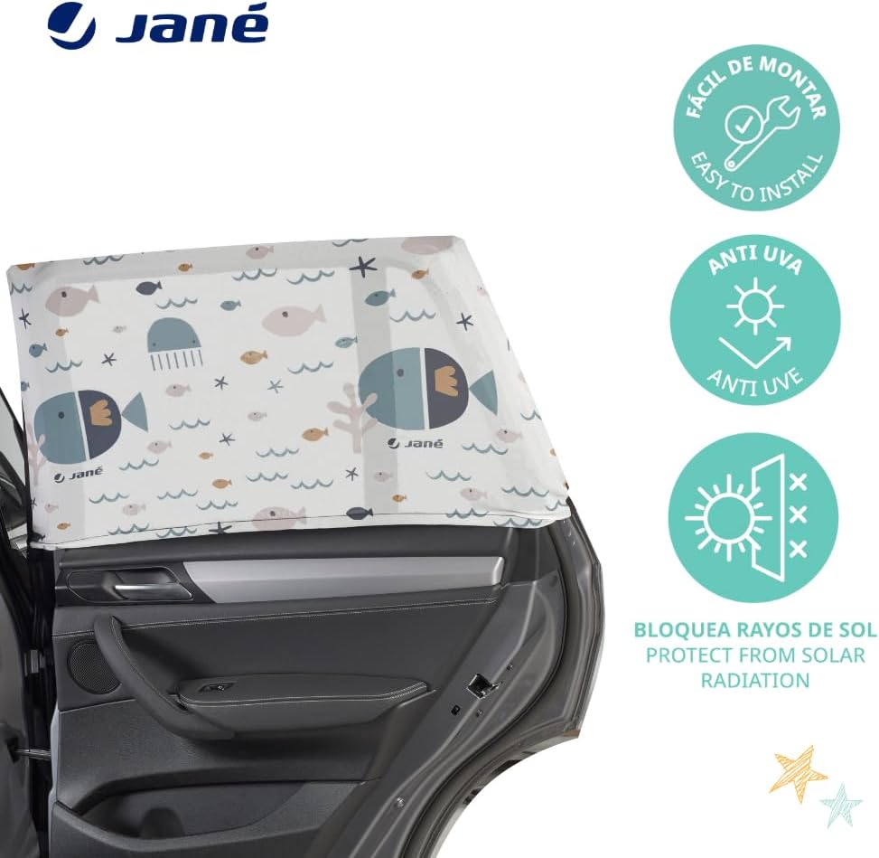 Detalle de Jané Parasole Auto Bambino Finestrino Rete UV 30+, Antiinsetti, Universale, Set 2 Pezzi, Taglia L