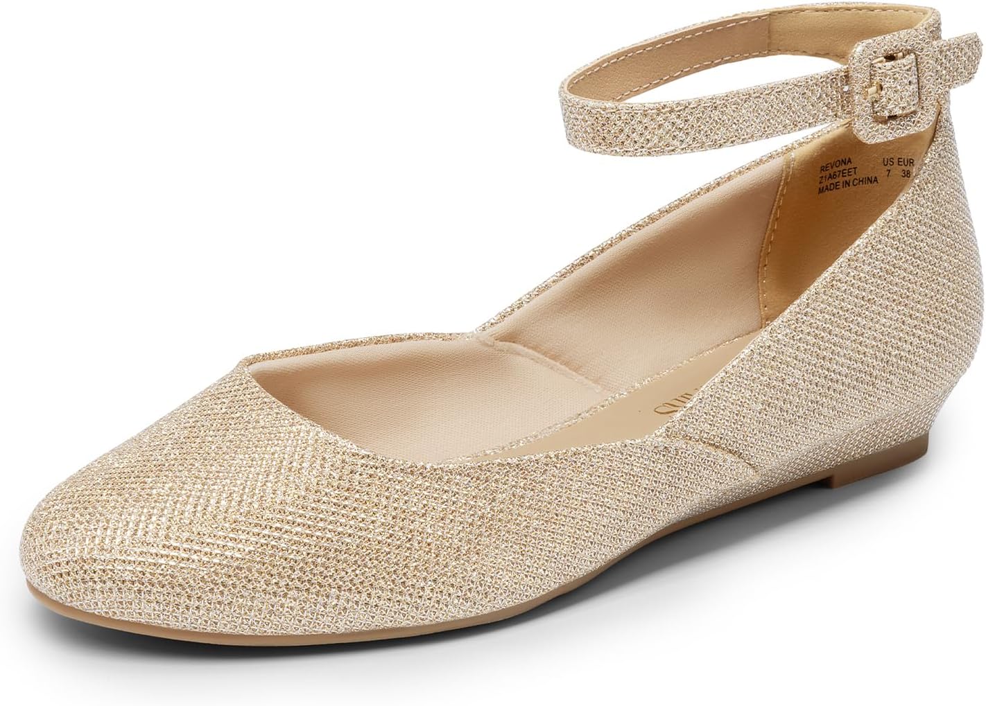 Detalle de DREAM PAIRS Women's Dress Flats Ballet with Low Wedge and Ankle Strap