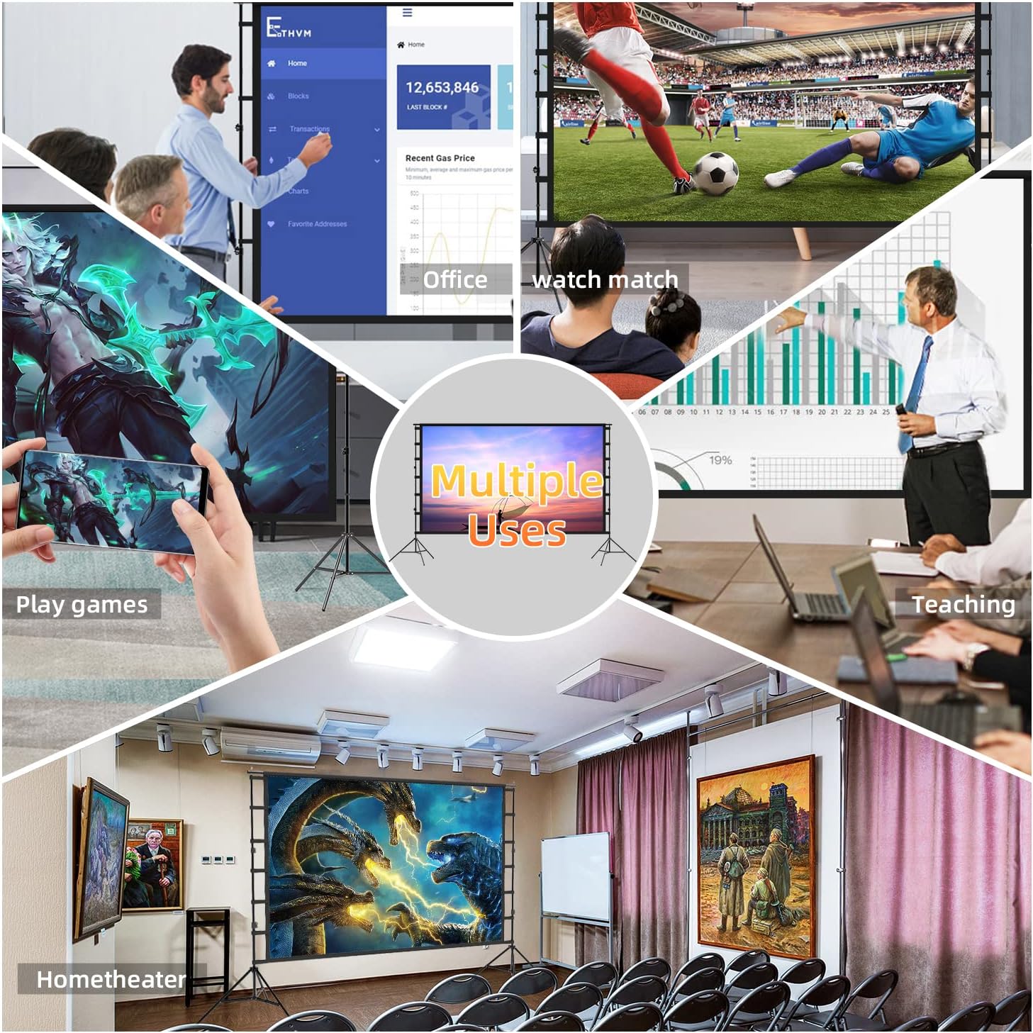 Thumbnail 1 de Lejiada 150-inch Outdoor Projector Screen with Stand (4K HD, Anti-crease) for Garden, Camping & Home Cinema